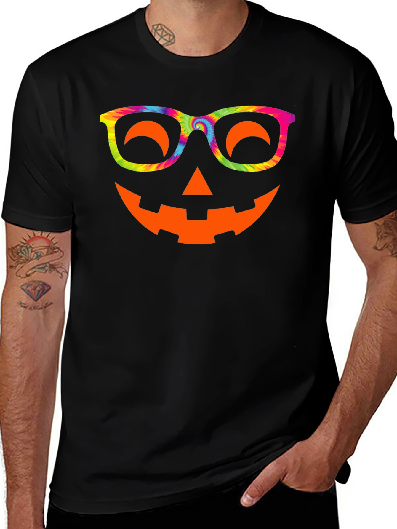 Halloween Pumpkin Face T-Shirt Tie Dye Glasses Tee