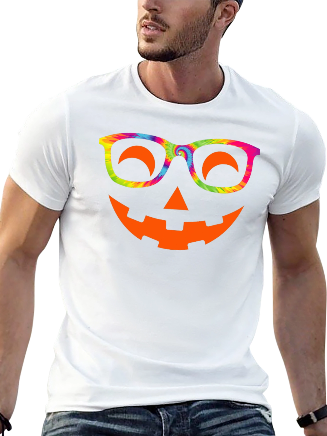Halloween Pumpkin Face T-Shirt Tie Dye Glasses Tee