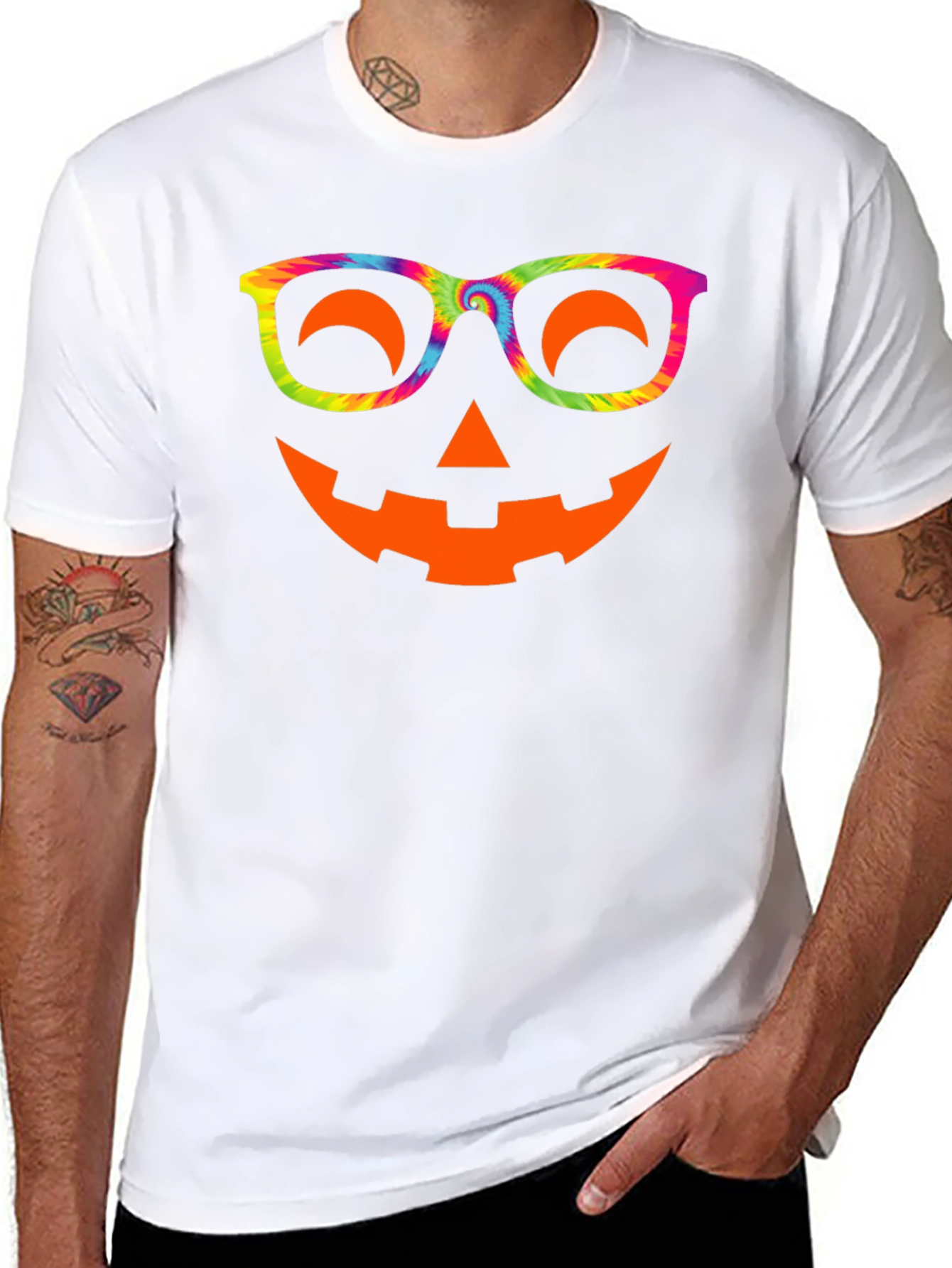 Halloween Pumpkin Face T-Shirt Tie Dye Glasses Tee