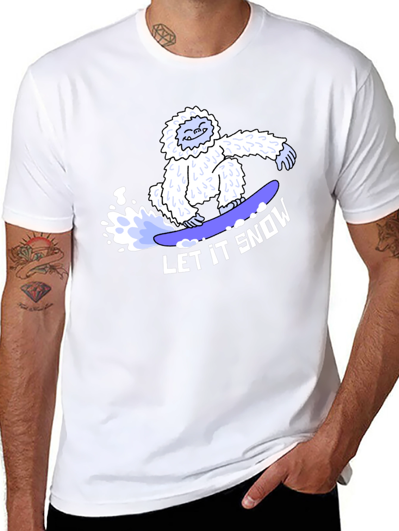 Let it Snow Bigfoot Snowboarding Graphic Tee - Black