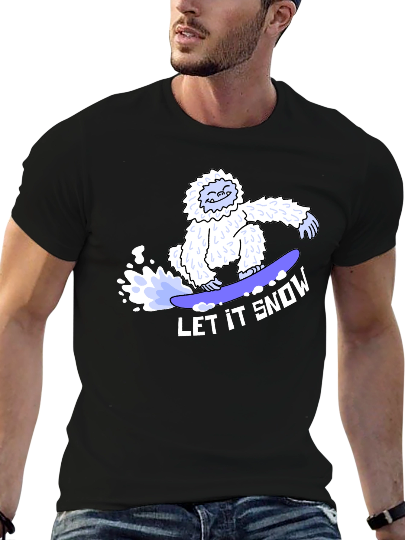 Let it Snow Bigfoot Snowboarding Graphic Tee - Black