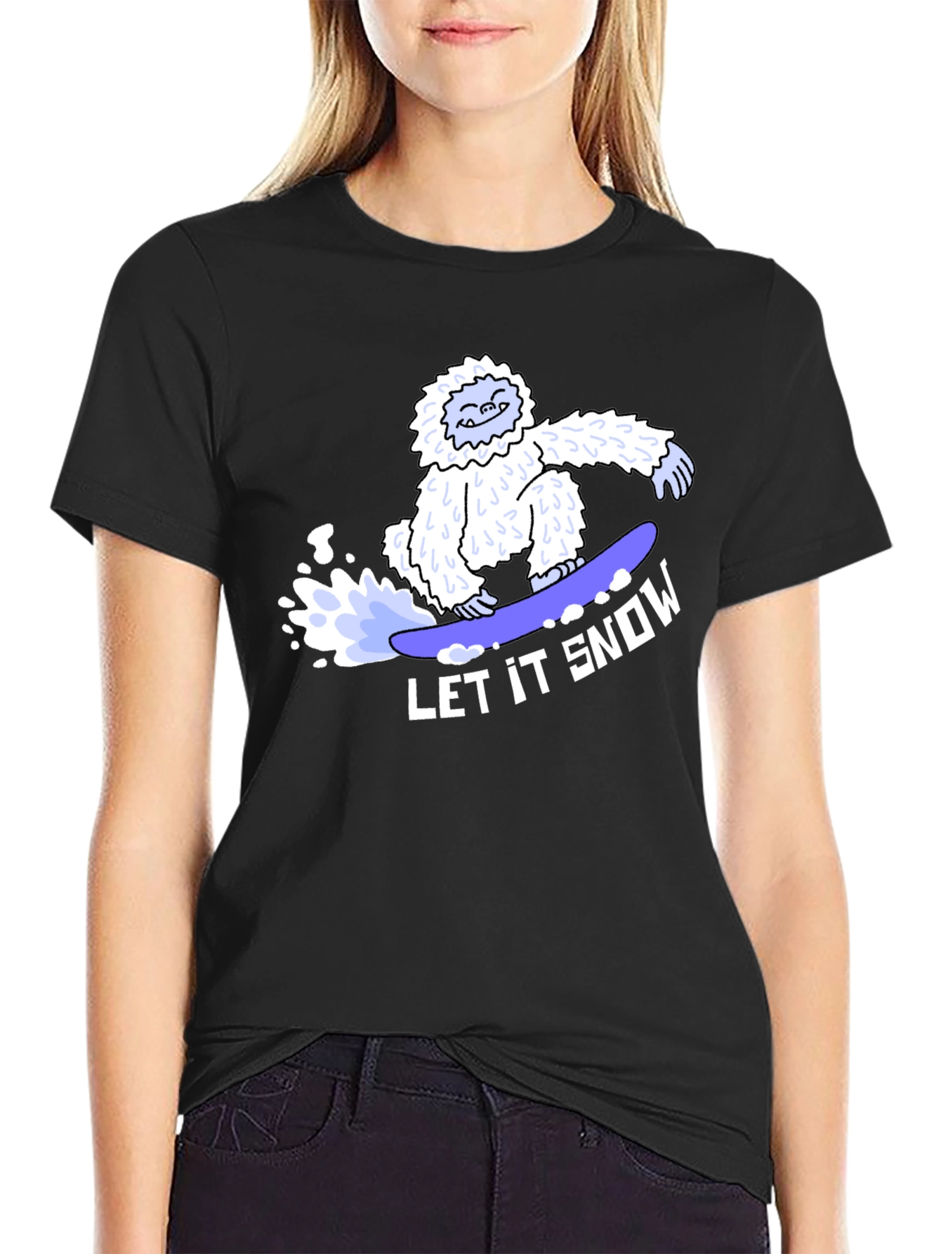 Let it Snow Bigfoot Snowboarding Graphic Tee - Black
