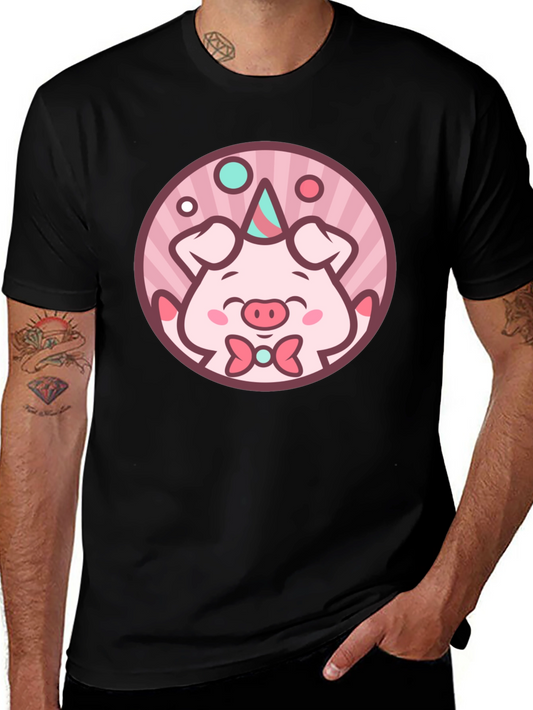 Cute Pig Unicorn Cartoon Graphic Black T-Shirt