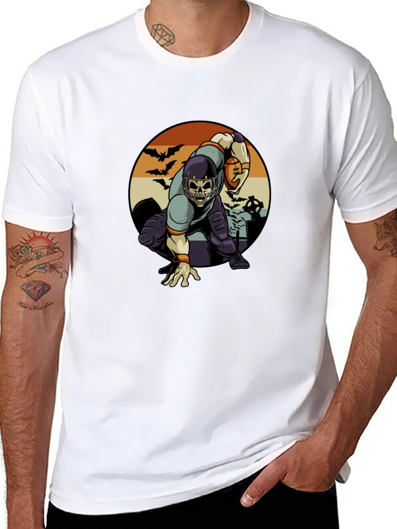Skeleton Football Player T-Shirt - Halloween Design