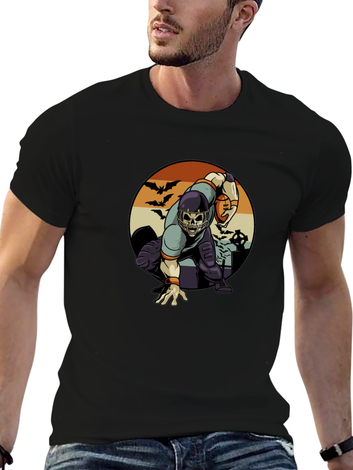 Skeleton Football Player T-Shirt - Halloween Design