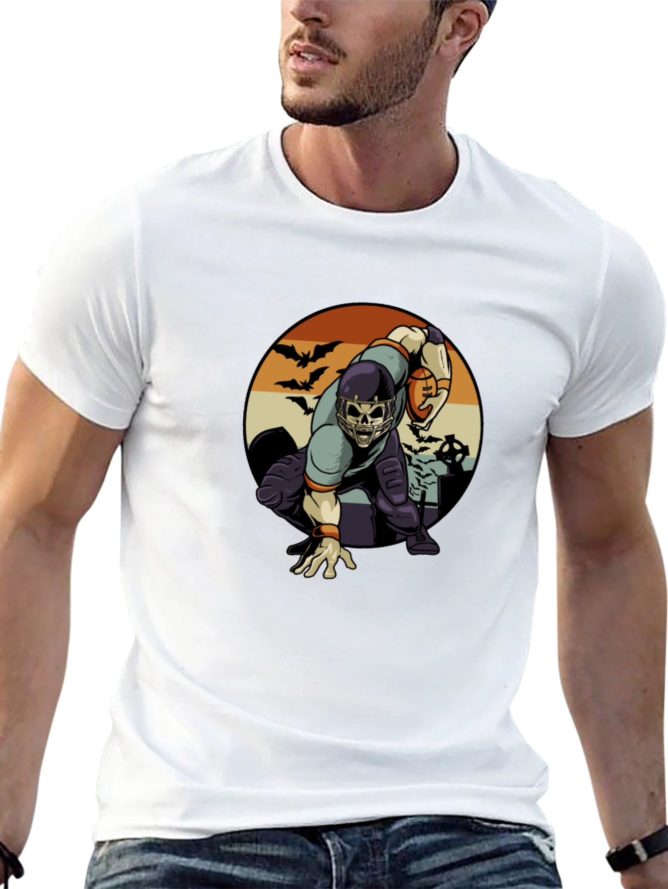 Skeleton Football Player T-Shirt - Halloween Design