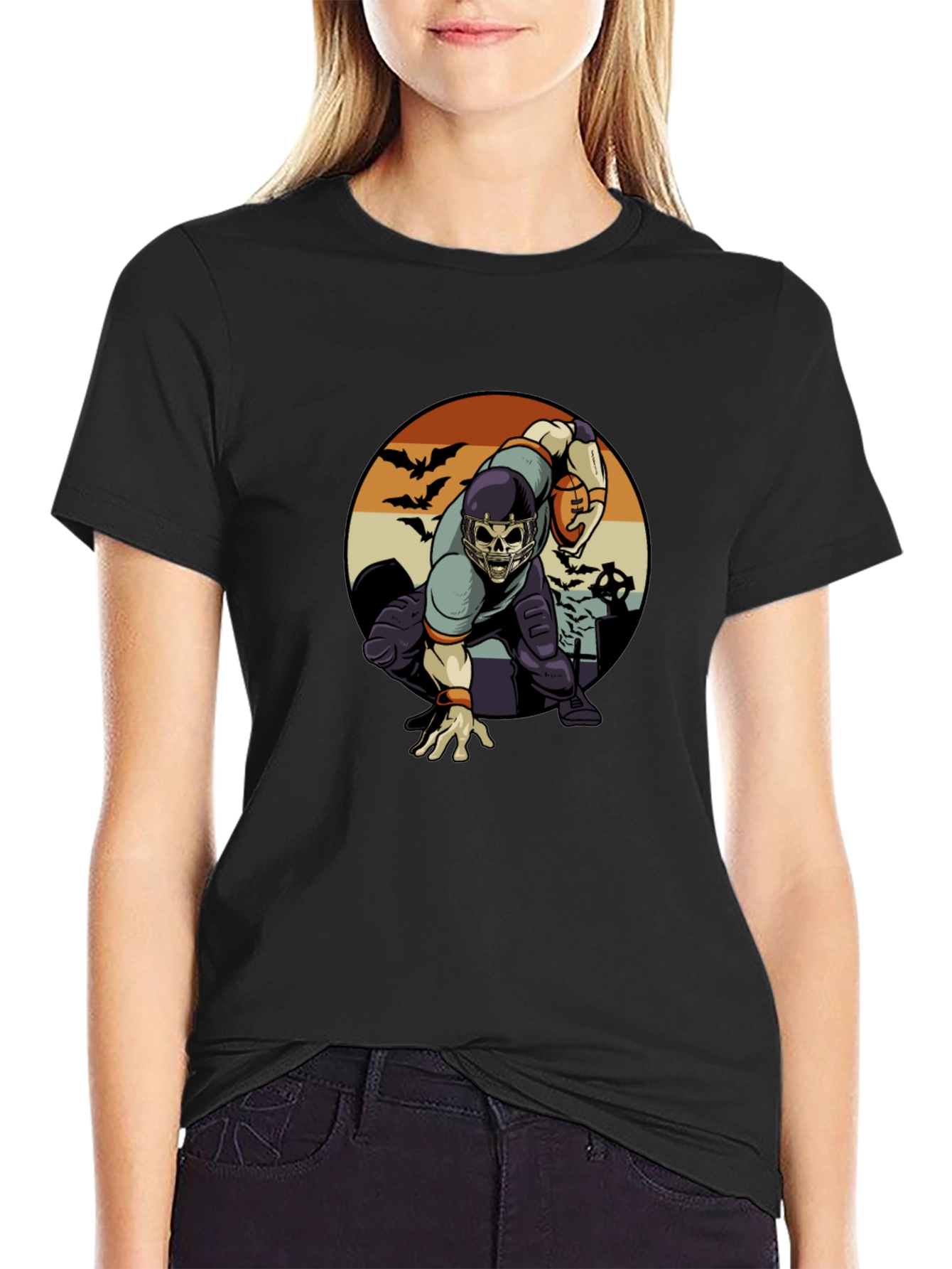 Skeleton Football Player T-Shirt - Halloween Design