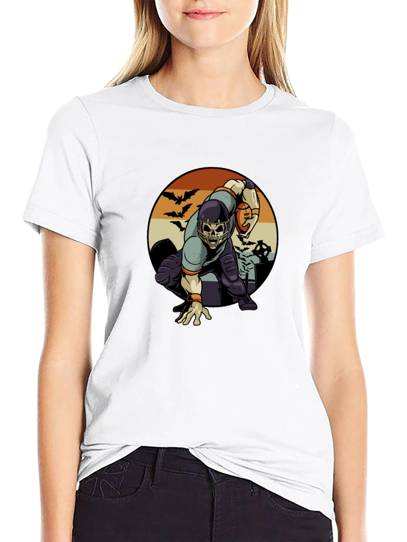 Skeleton Football Player T-Shirt - Halloween Design