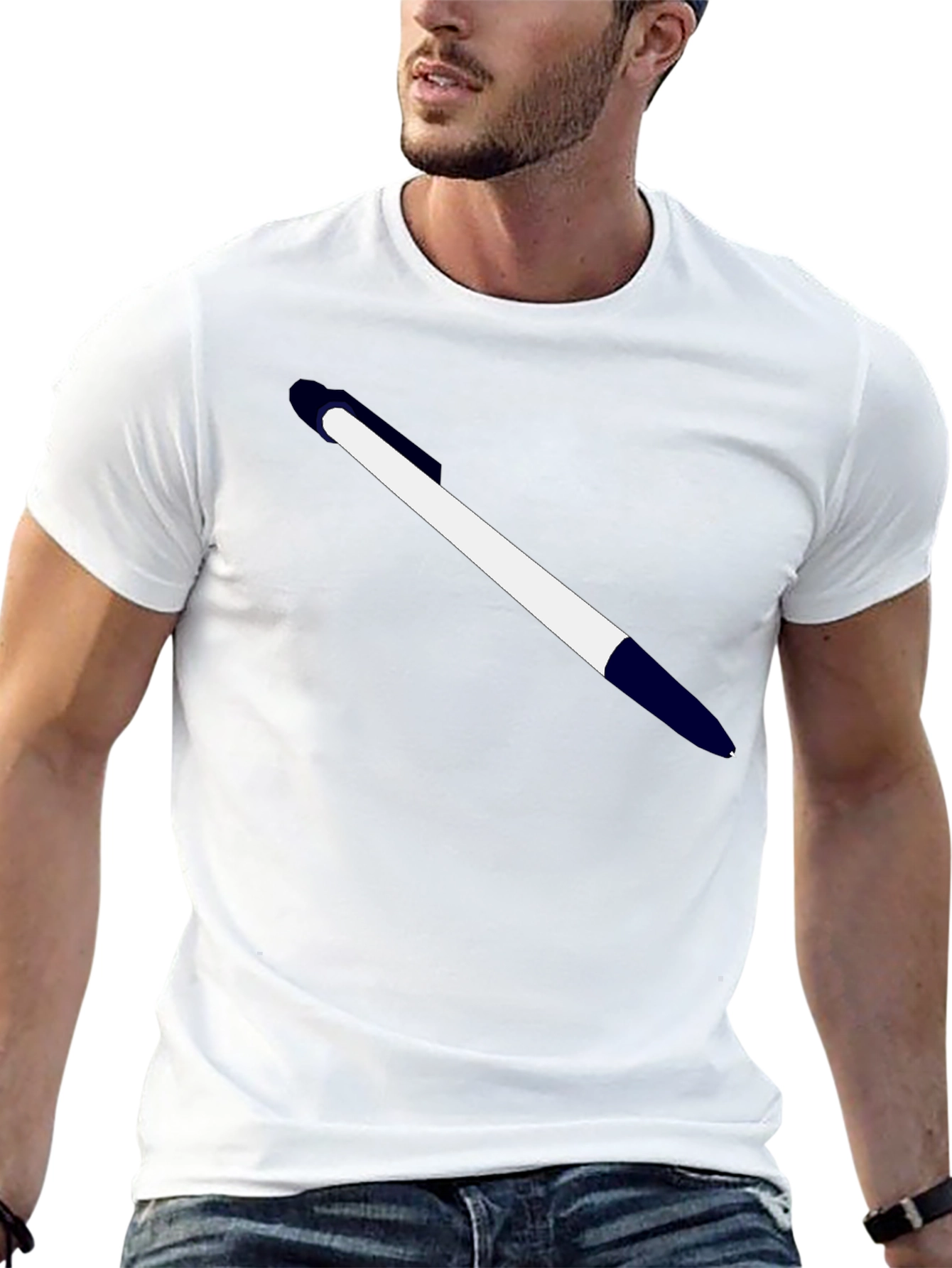 Mens Black T-Shirt with Pen Graphic