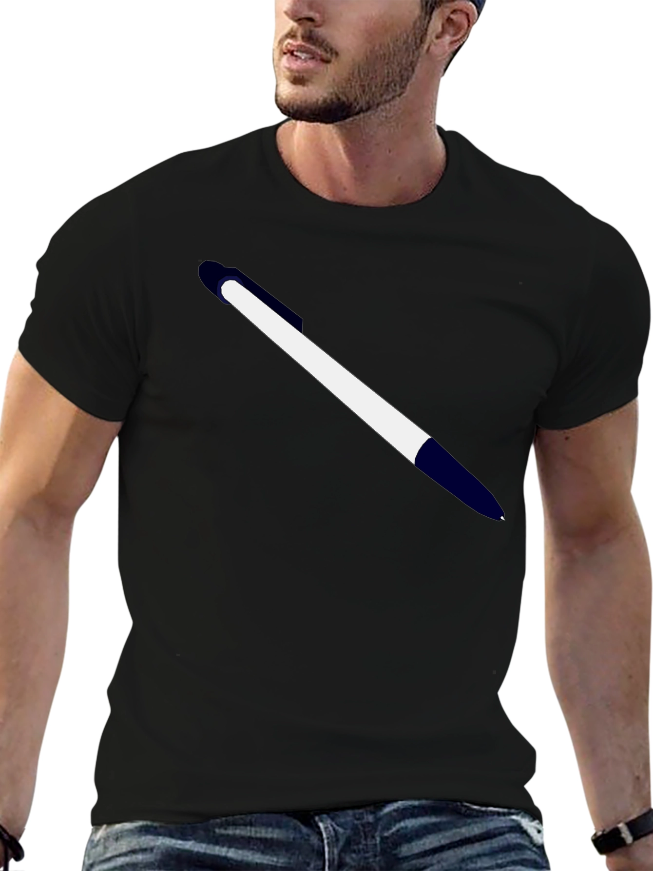 Mens Black T-Shirt with Pen Graphic