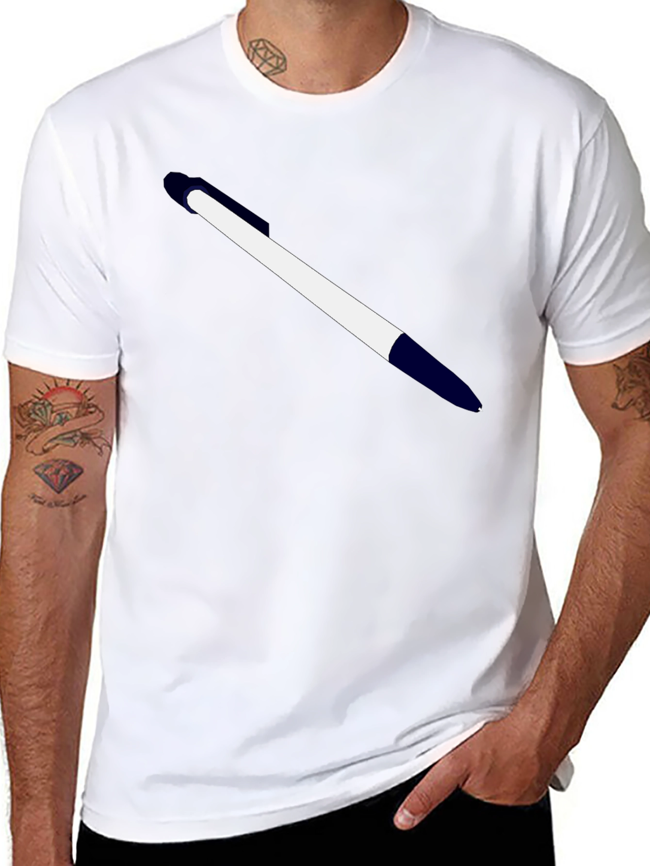 Mens Black T-Shirt with Pen Graphic