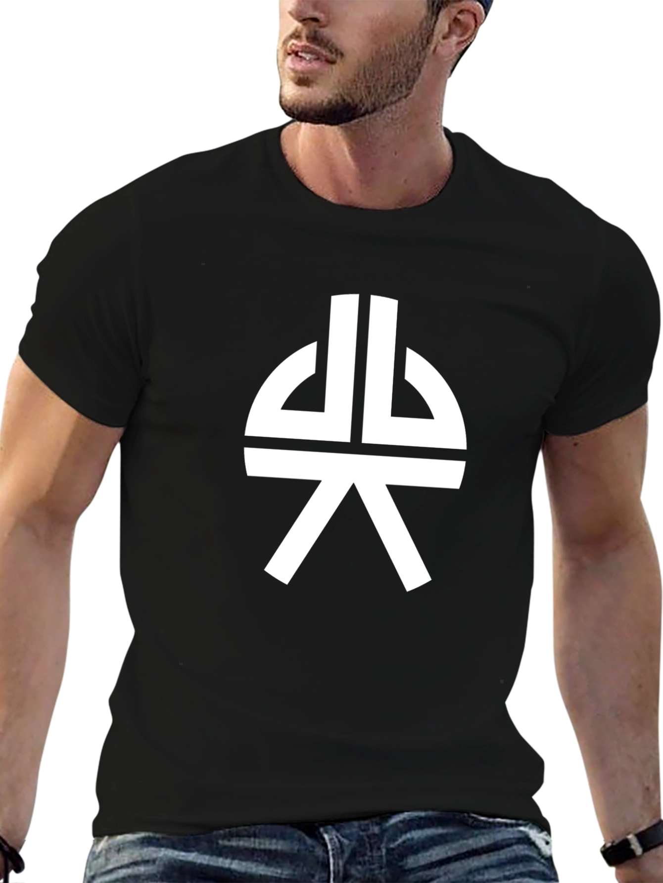 Geometric Symbol Graphic Tee - Black Cotton Blend
