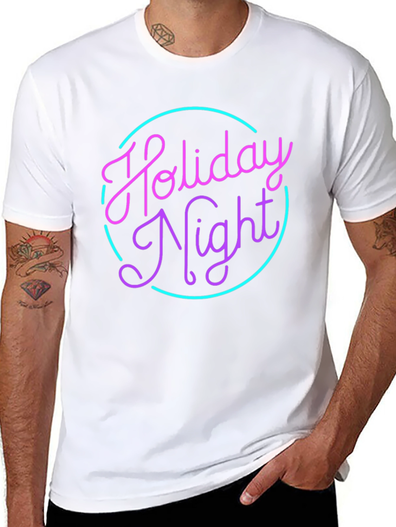 Holiday Night Graphic Tee - Retro Neon Style