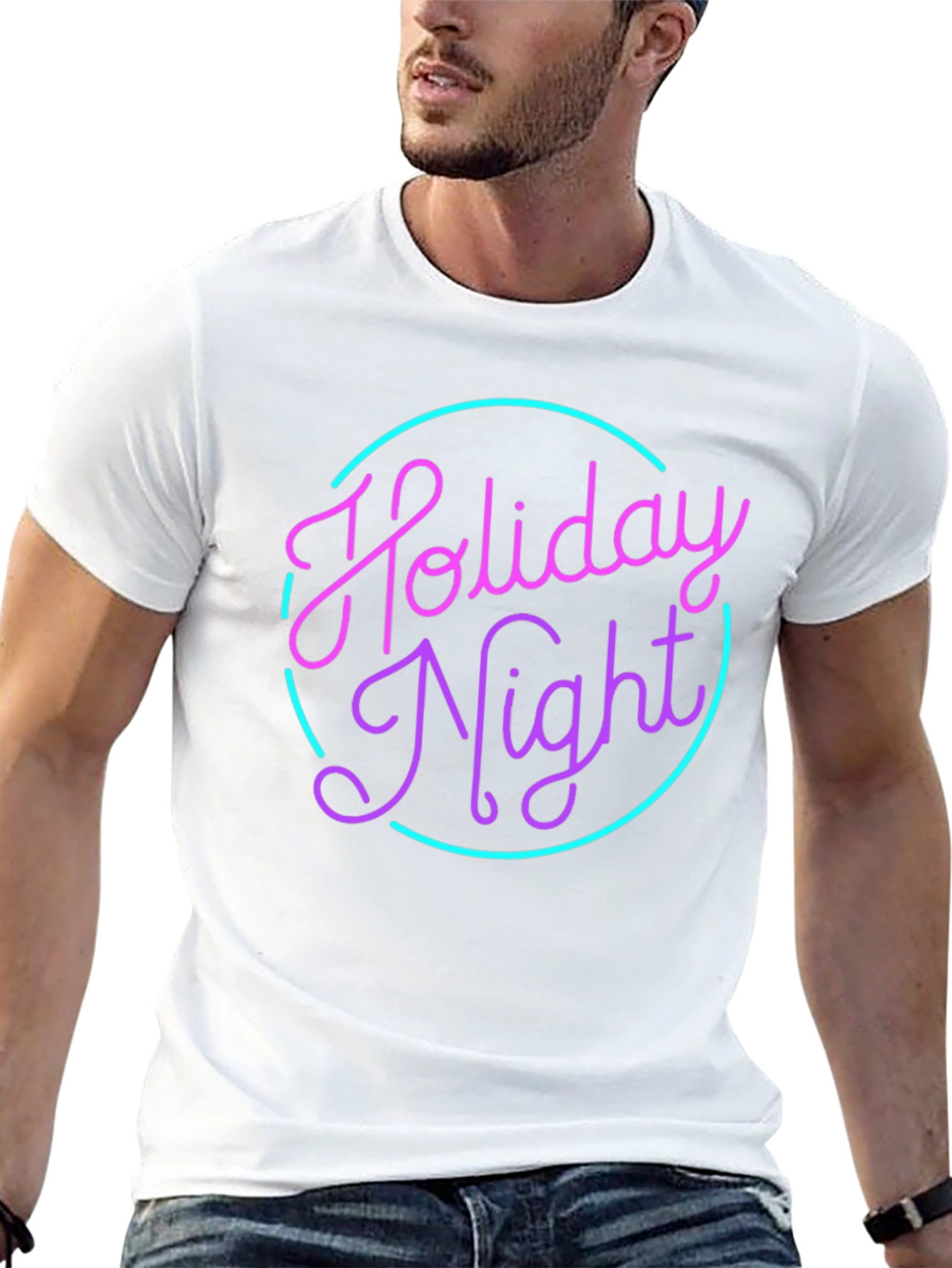 Holiday Night Graphic Tee - Retro Neon Style