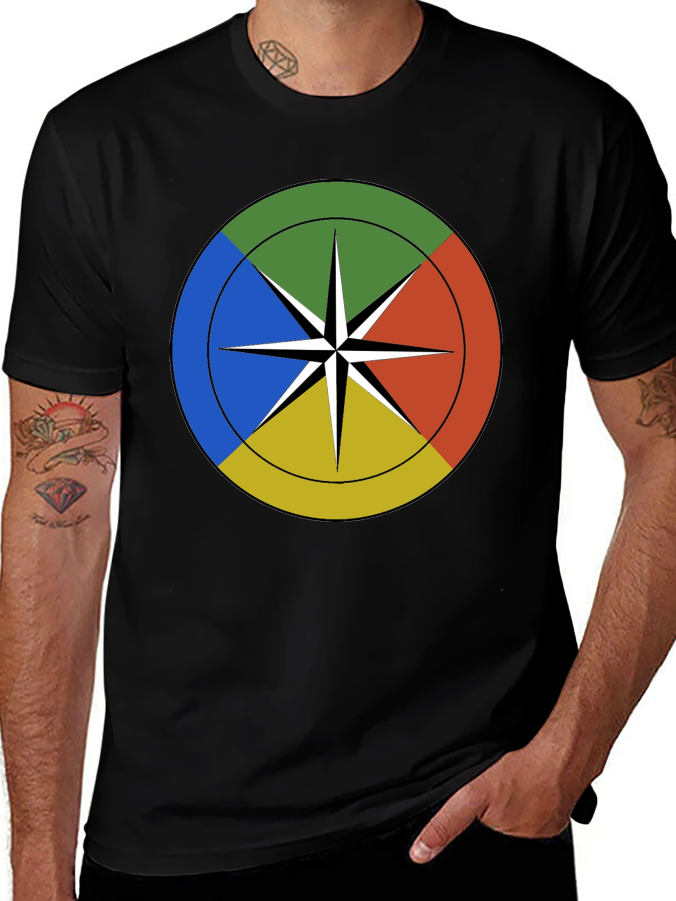 Geometric Compass Graphic Black T-Shirt