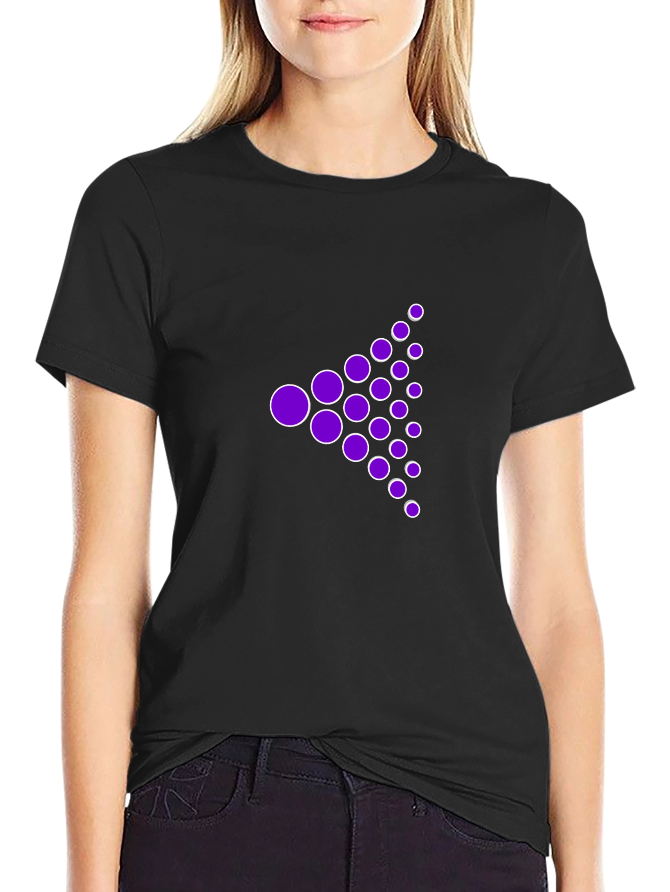 Modern Purple Dot Triangle Graphic Black T-Shirt