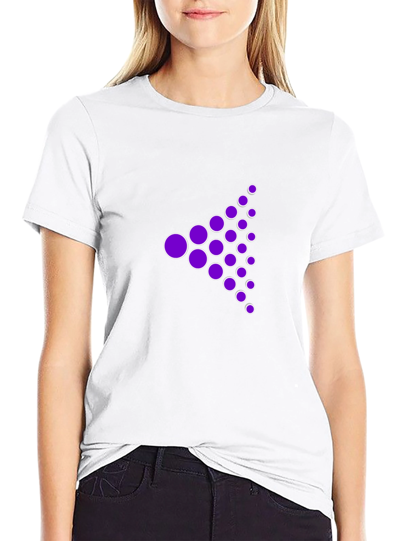 Modern Purple Dot Triangle Graphic Black T-Shirt