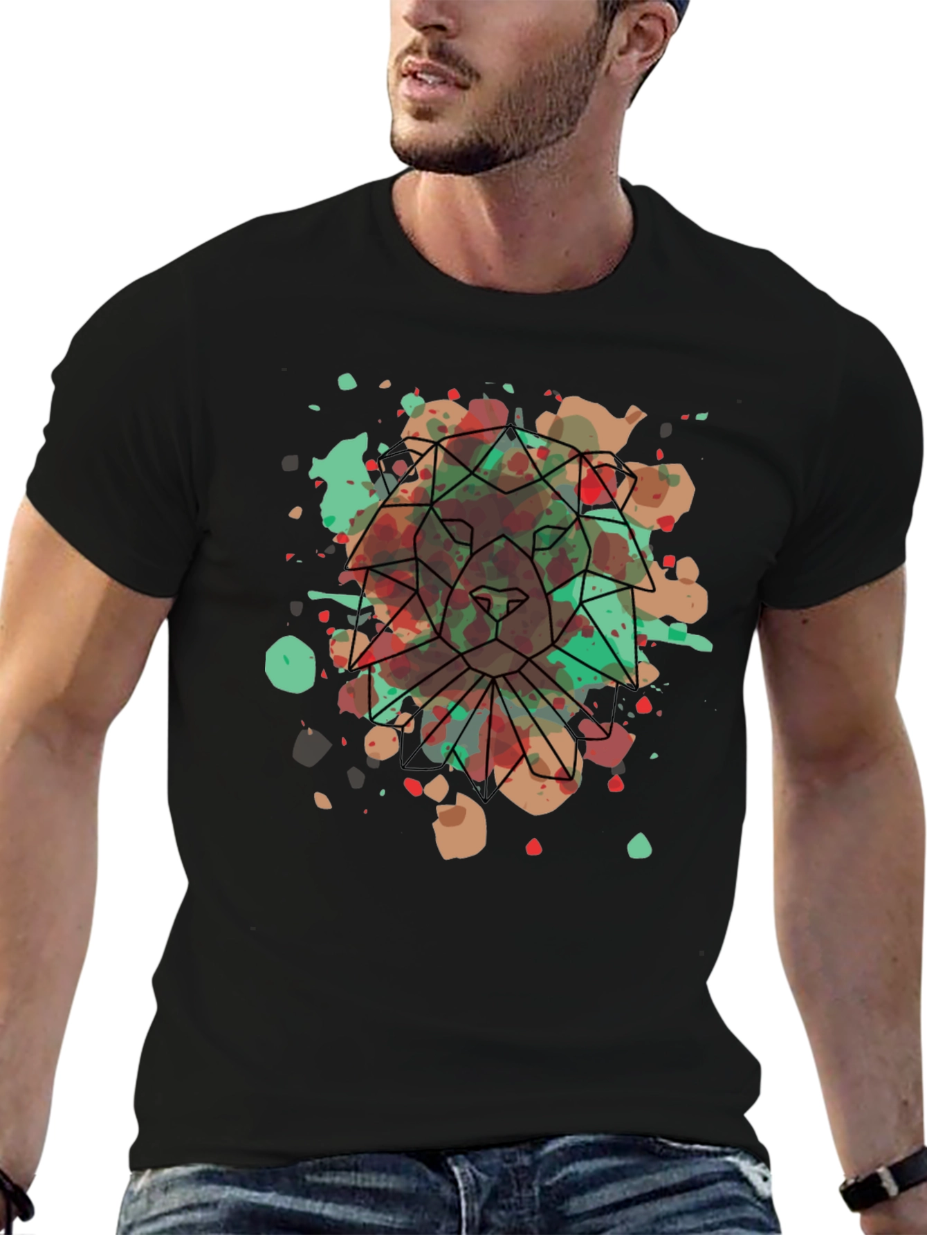 Geometric Lion Graphic Tee - Artistic Menswear