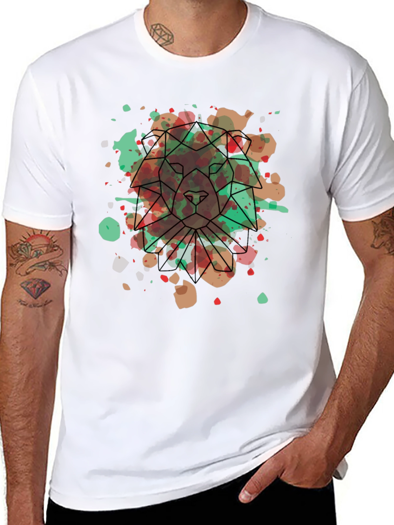 Geometric Lion Graphic Tee - Artistic Menswear