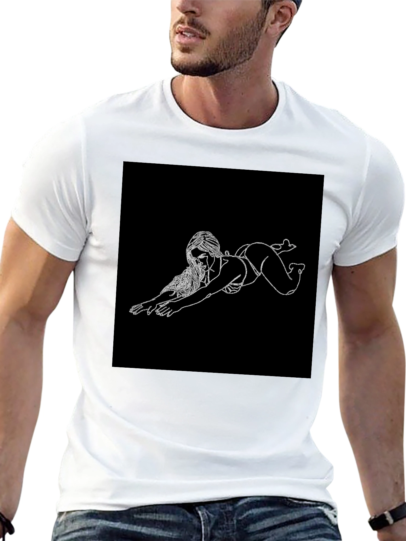 Black T-Shirt with Figure Print