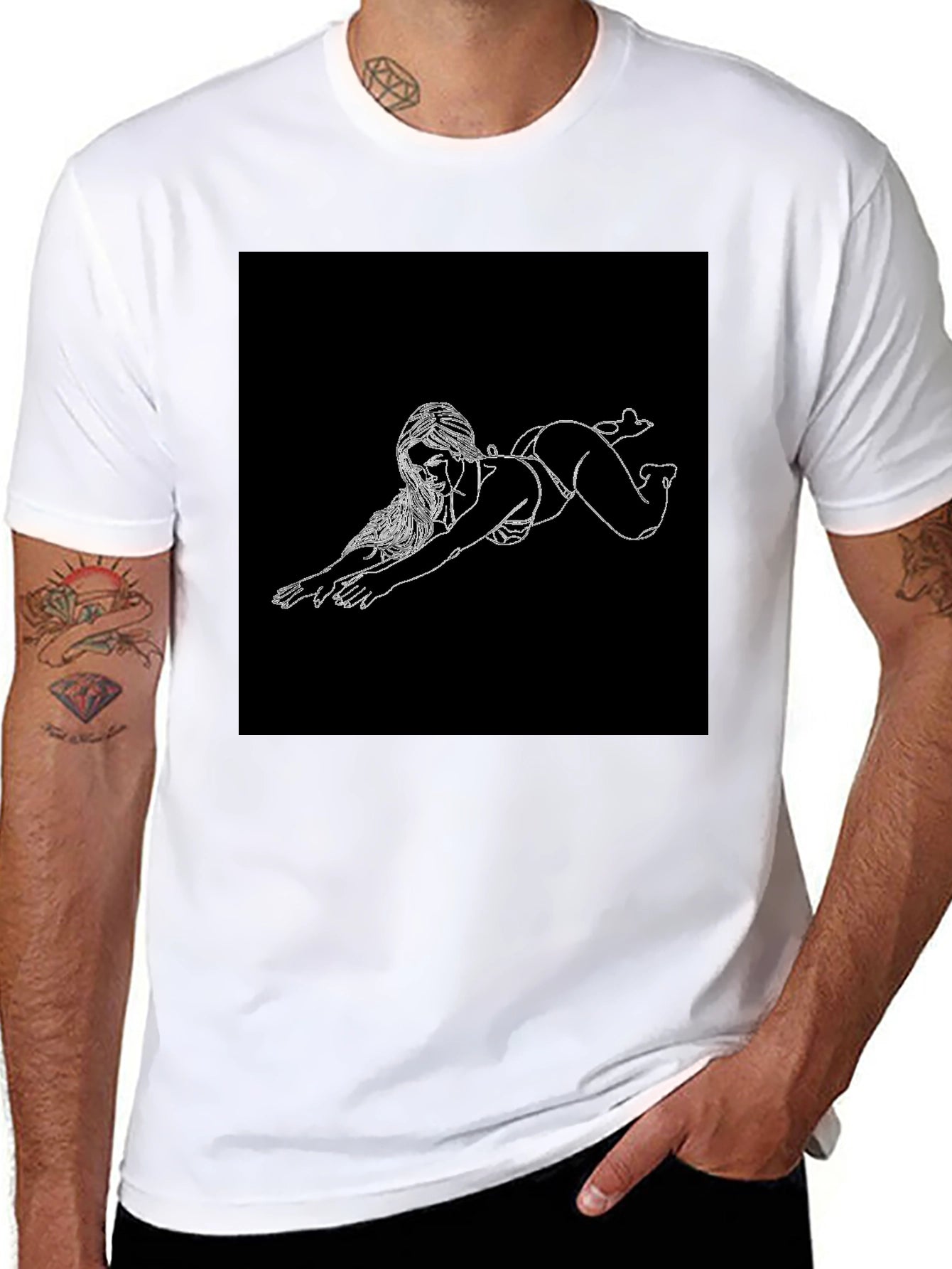Black T-Shirt with Figure Print