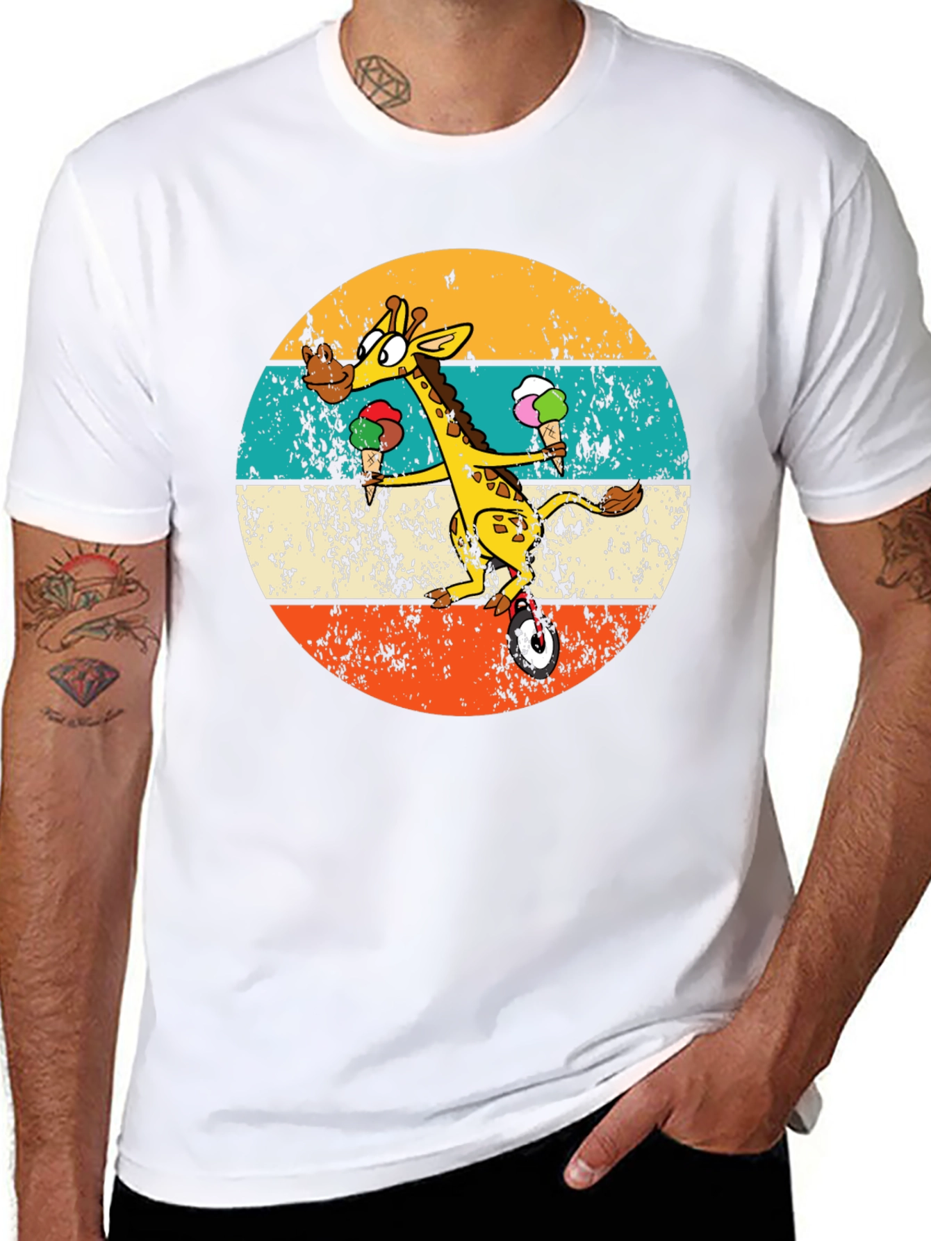 Giraffe Ice Cream Unicycle T-Shirt