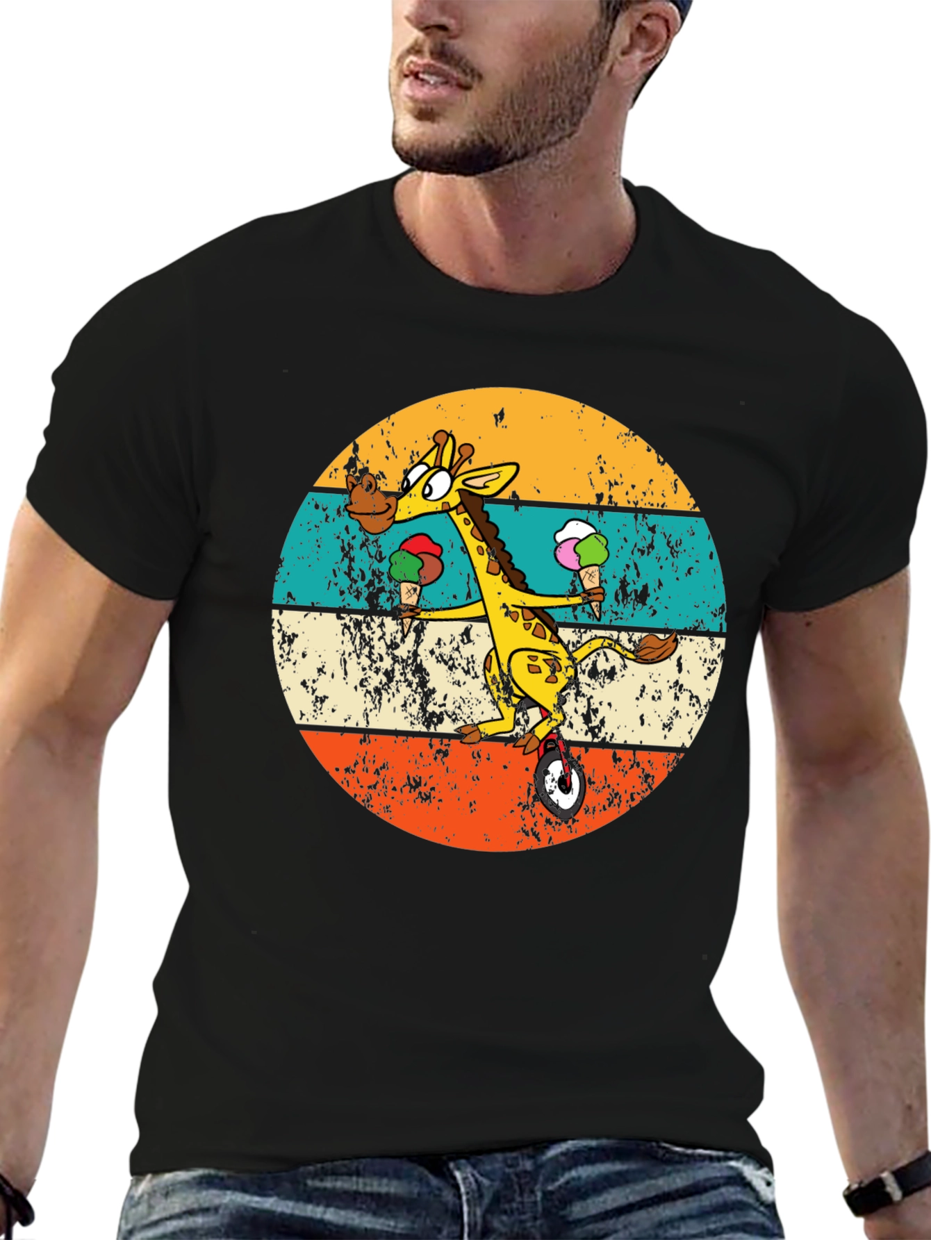 Giraffe Ice Cream Unicycle T-Shirt