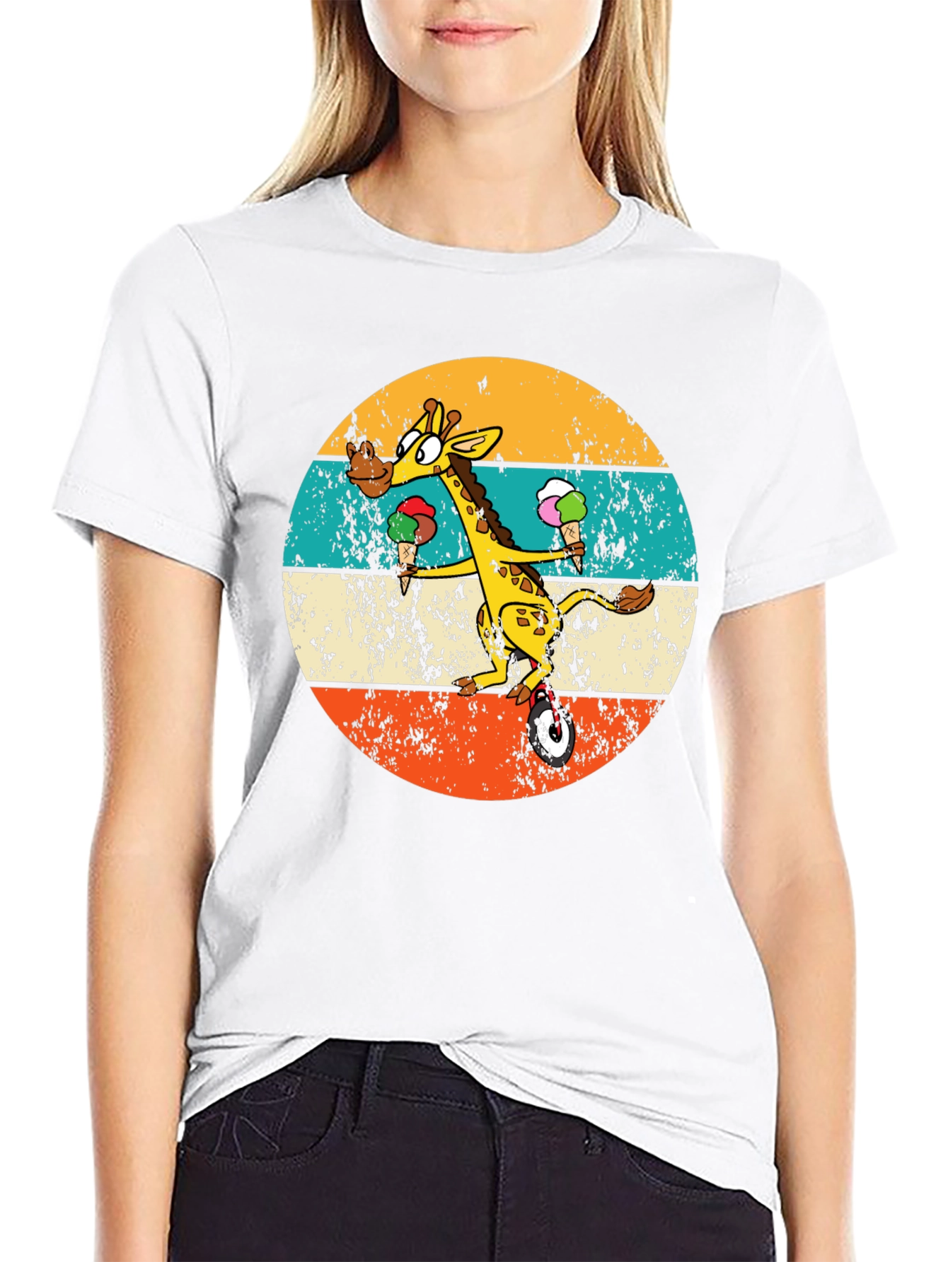 Giraffe Ice Cream Unicycle T-Shirt