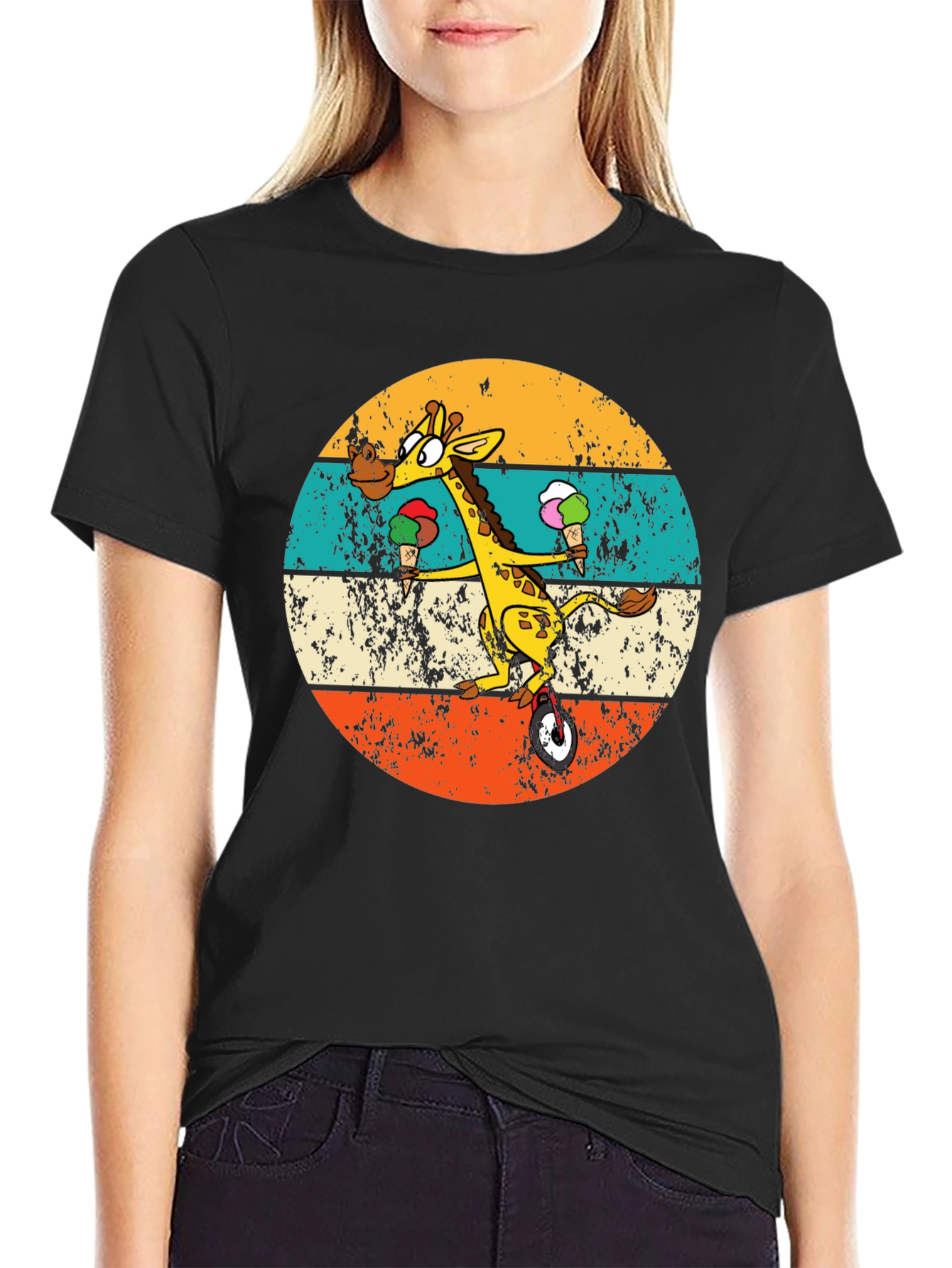 Giraffe Ice Cream Unicycle T-Shirt