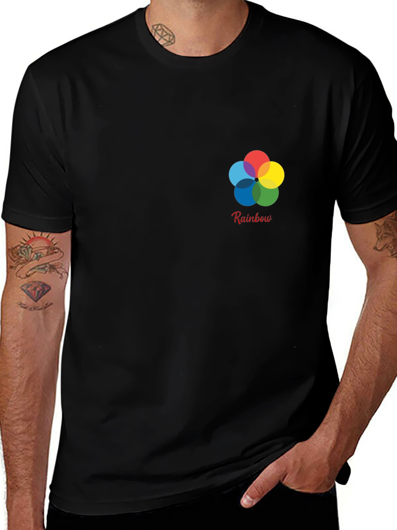 Rainbow Flower Graphic Black T-Shirt