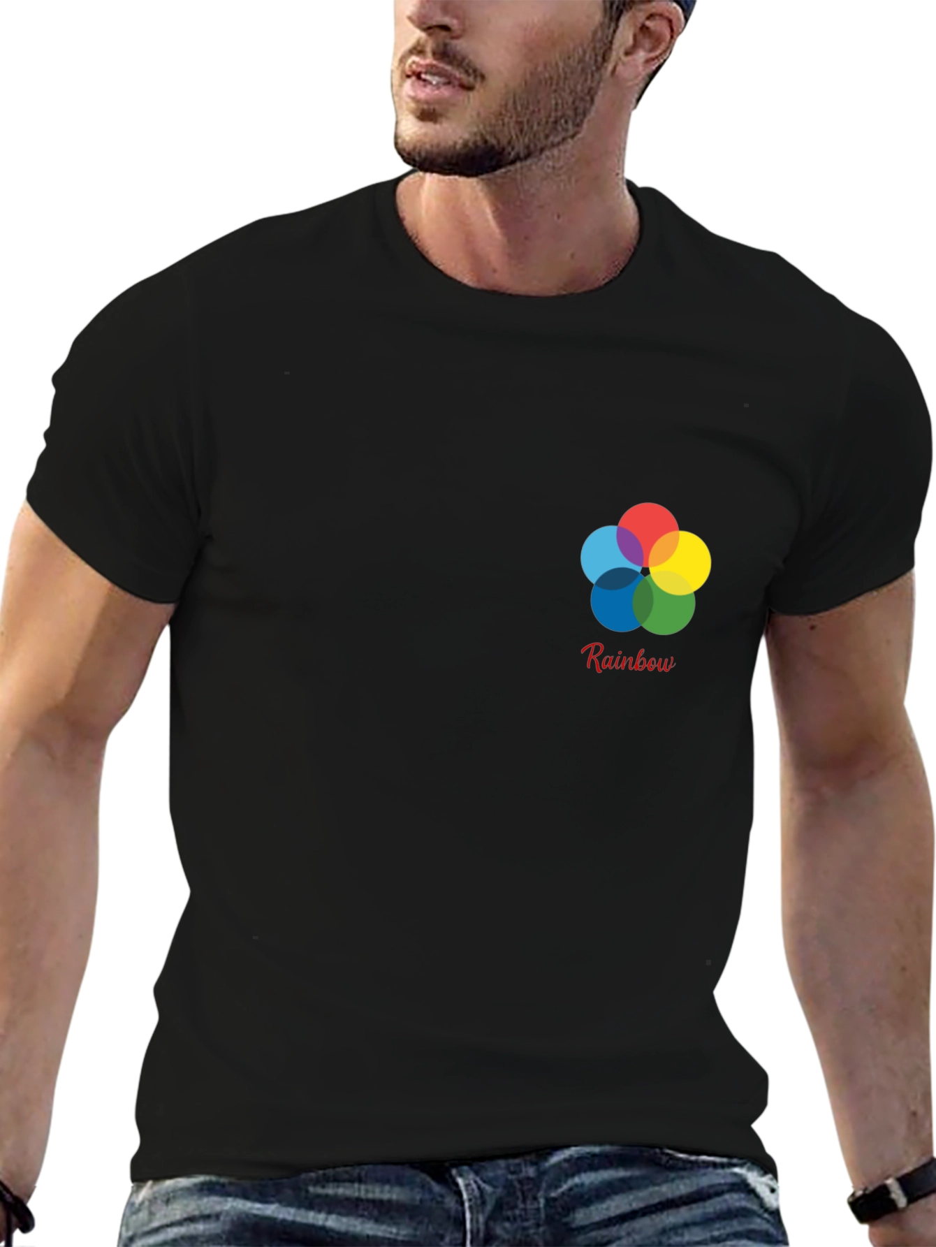 Rainbow Flower Graphic Black T-Shirt