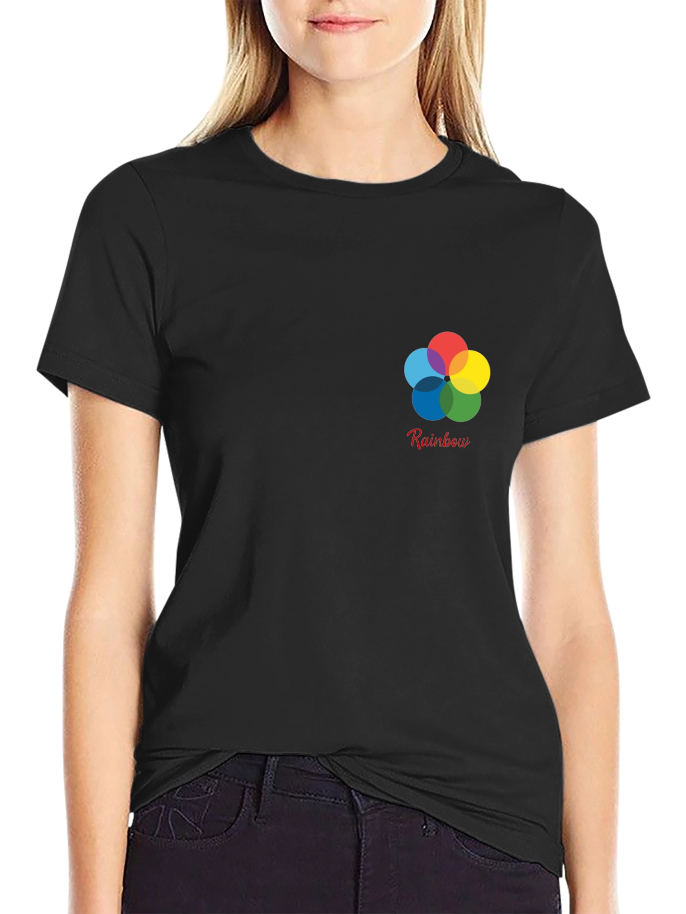 Rainbow Flower Graphic Black T-Shirt