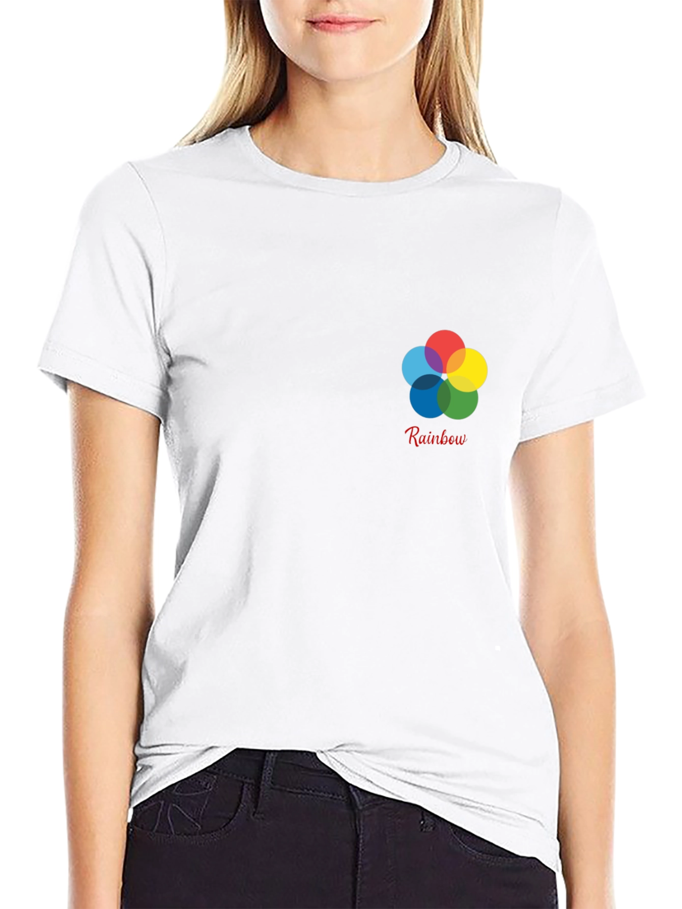 Rainbow Flower Graphic Black T-Shirt