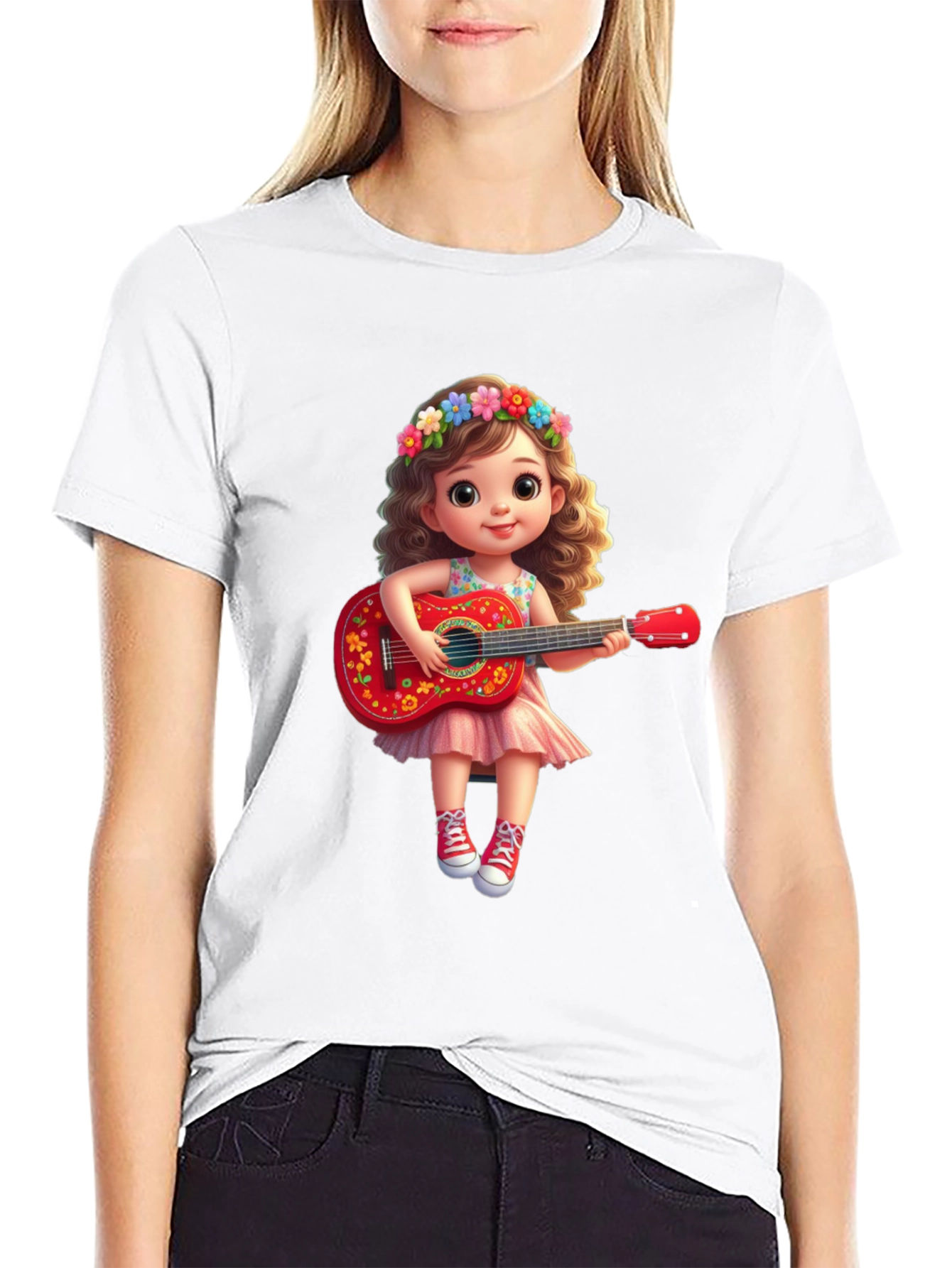 Cute Cartoon Girl with Guitar T-Shirt