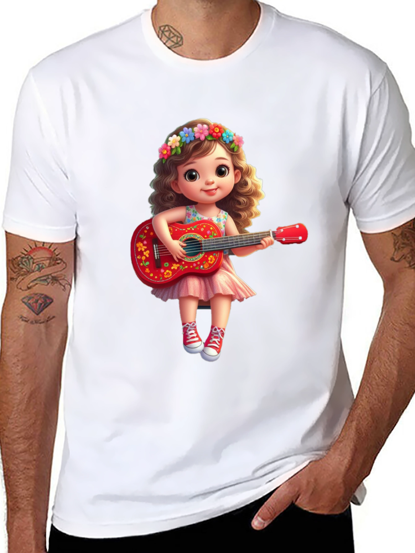 Cute Cartoon Girl with Guitar T-Shirt
