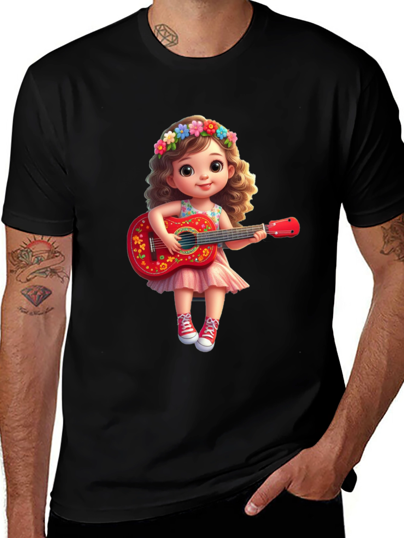 Cute Cartoon Girl with Guitar T-Shirt