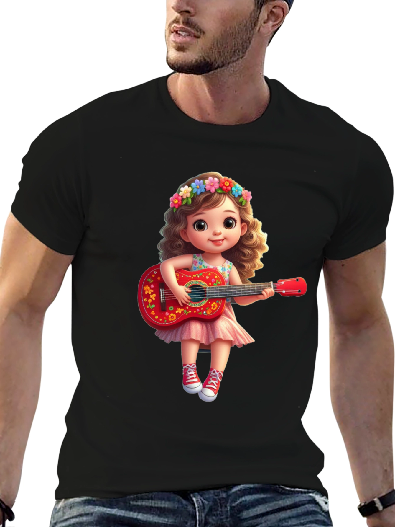 Cute Cartoon Girl with Guitar T-Shirt