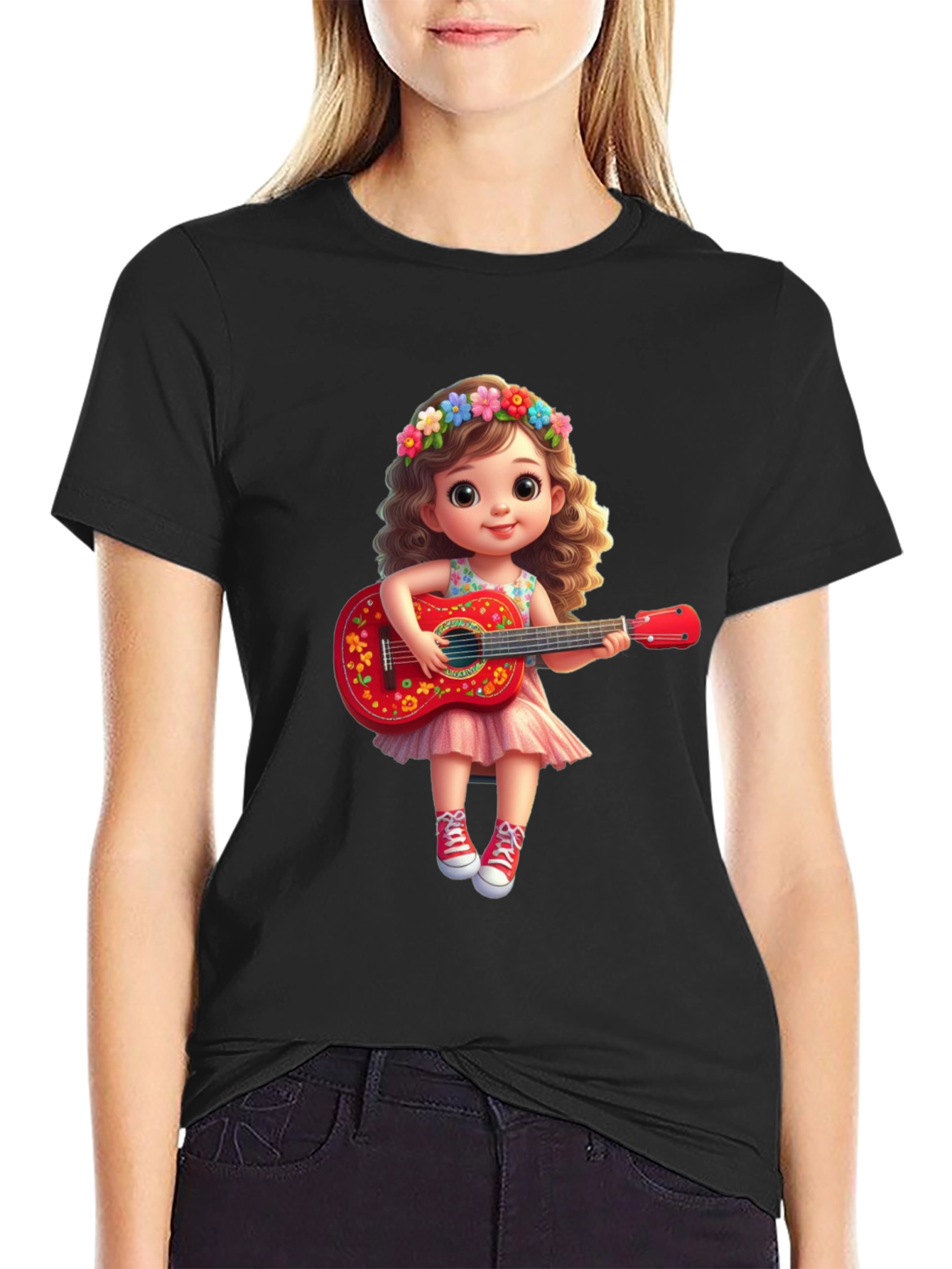 Cute Cartoon Girl with Guitar T-Shirt
