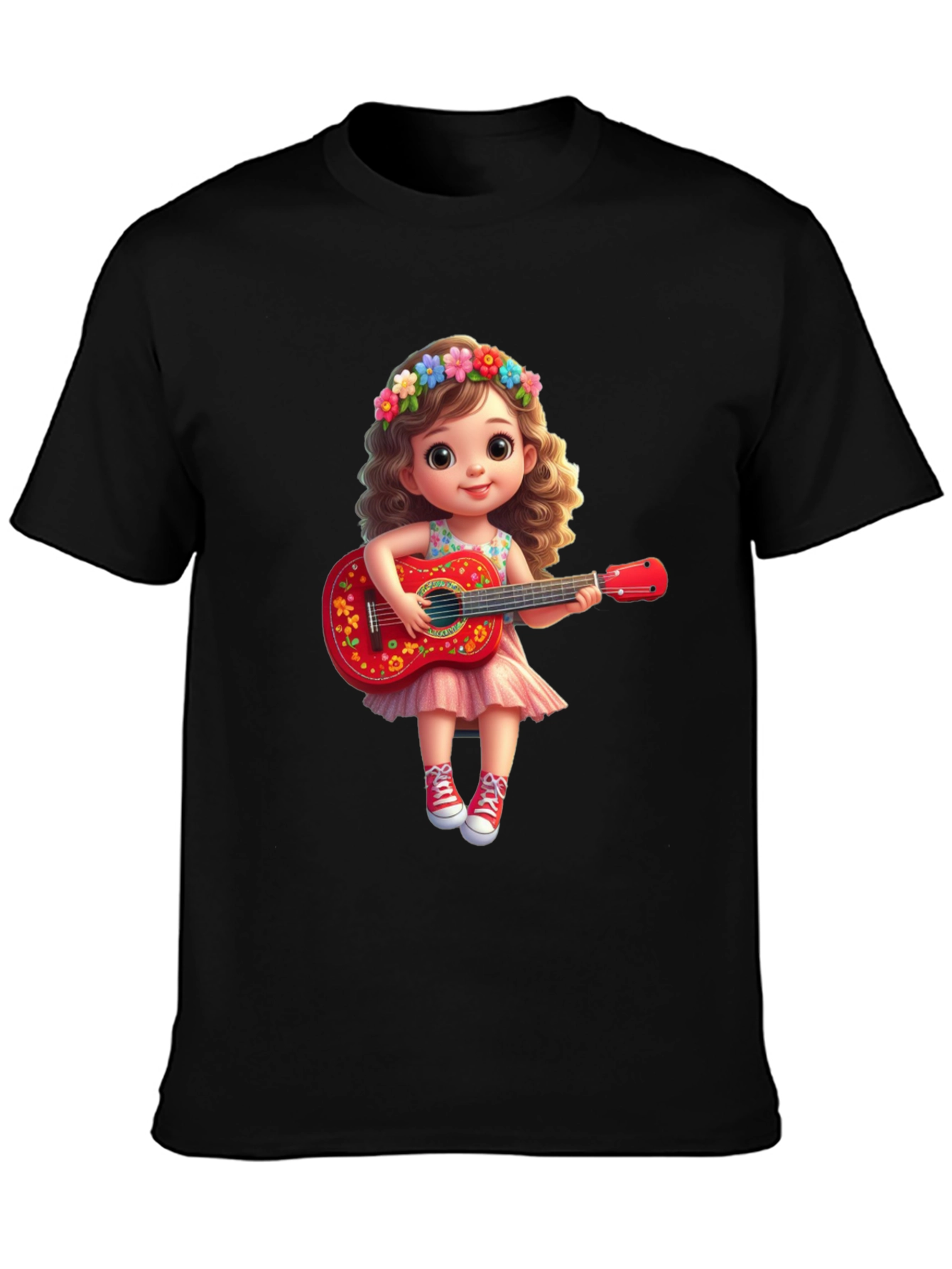 Cute Cartoon Girl with Guitar T-Shirt
