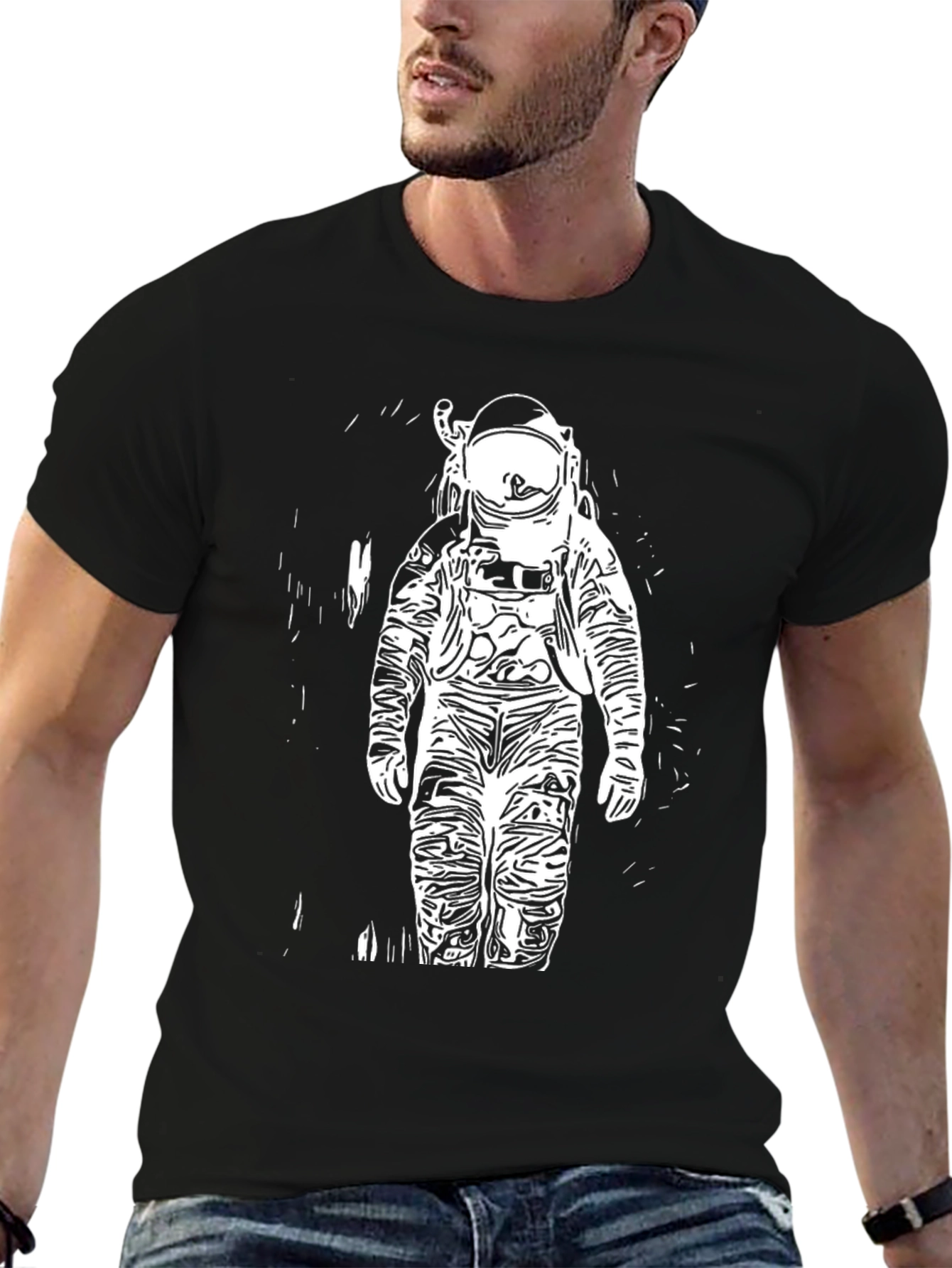 Astronaut Graphic Print Black T-Shirt
