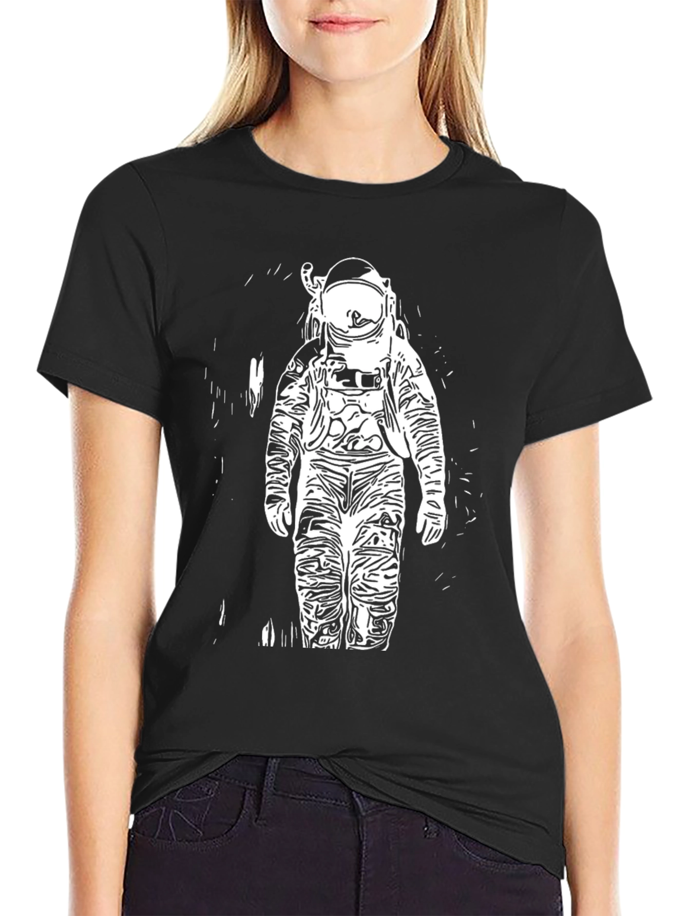 Astronaut Graphic Print Black T-Shirt