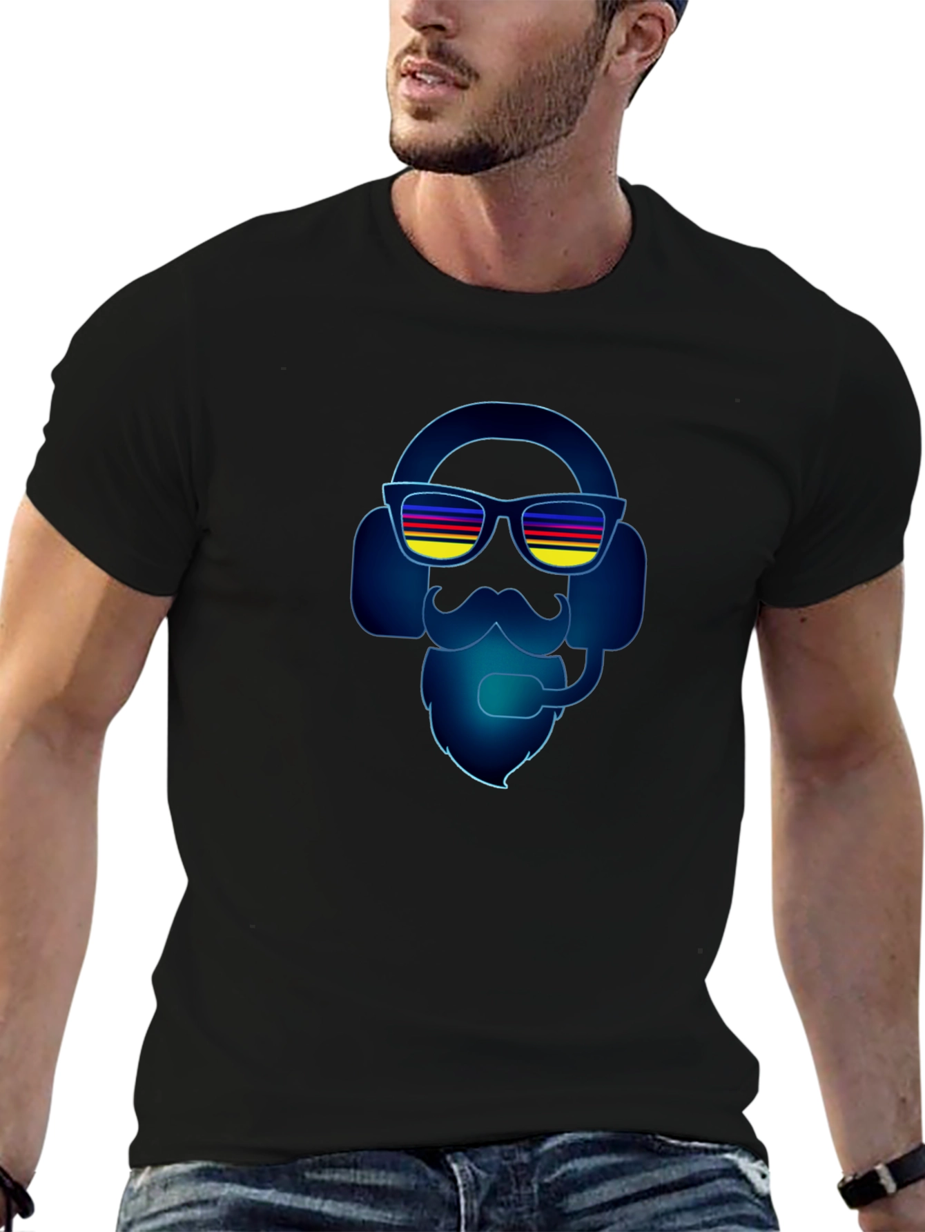 Retro Gamer Headset Beard Graphic Tee