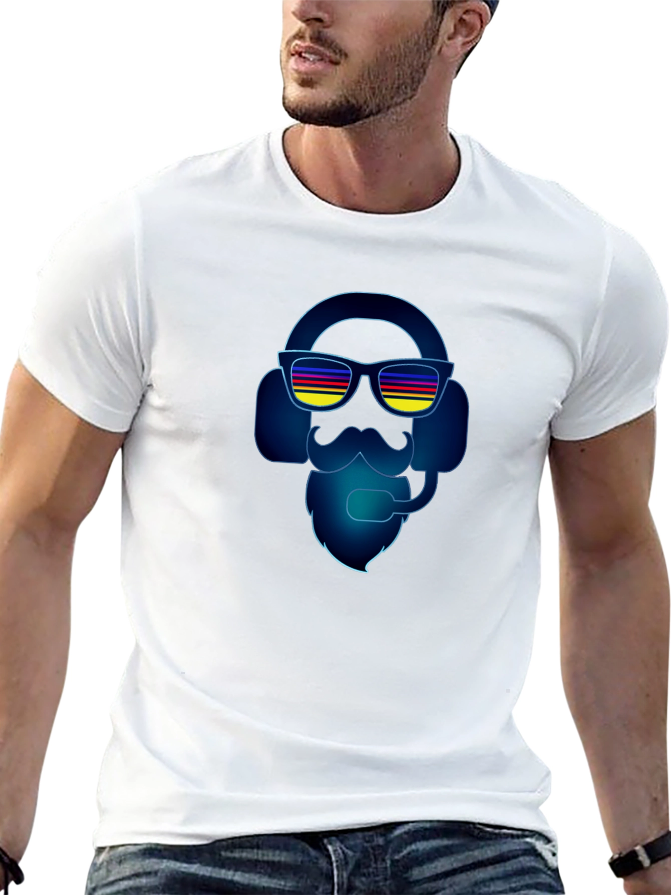 Retro Gamer Headset Beard Graphic Tee