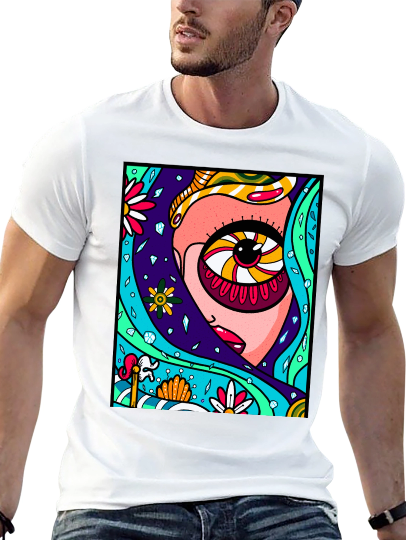 Eye-Catching Abstract Graphic Print Black T-Shirt