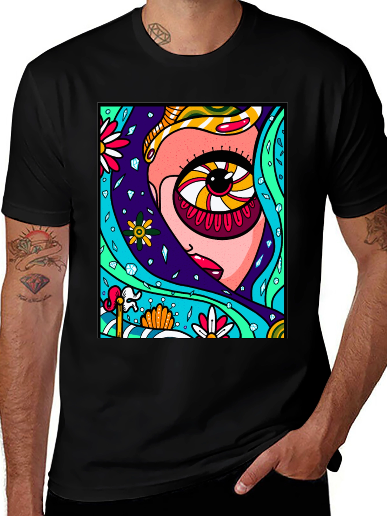 Eye-Catching Abstract Graphic Print Black T-Shirt