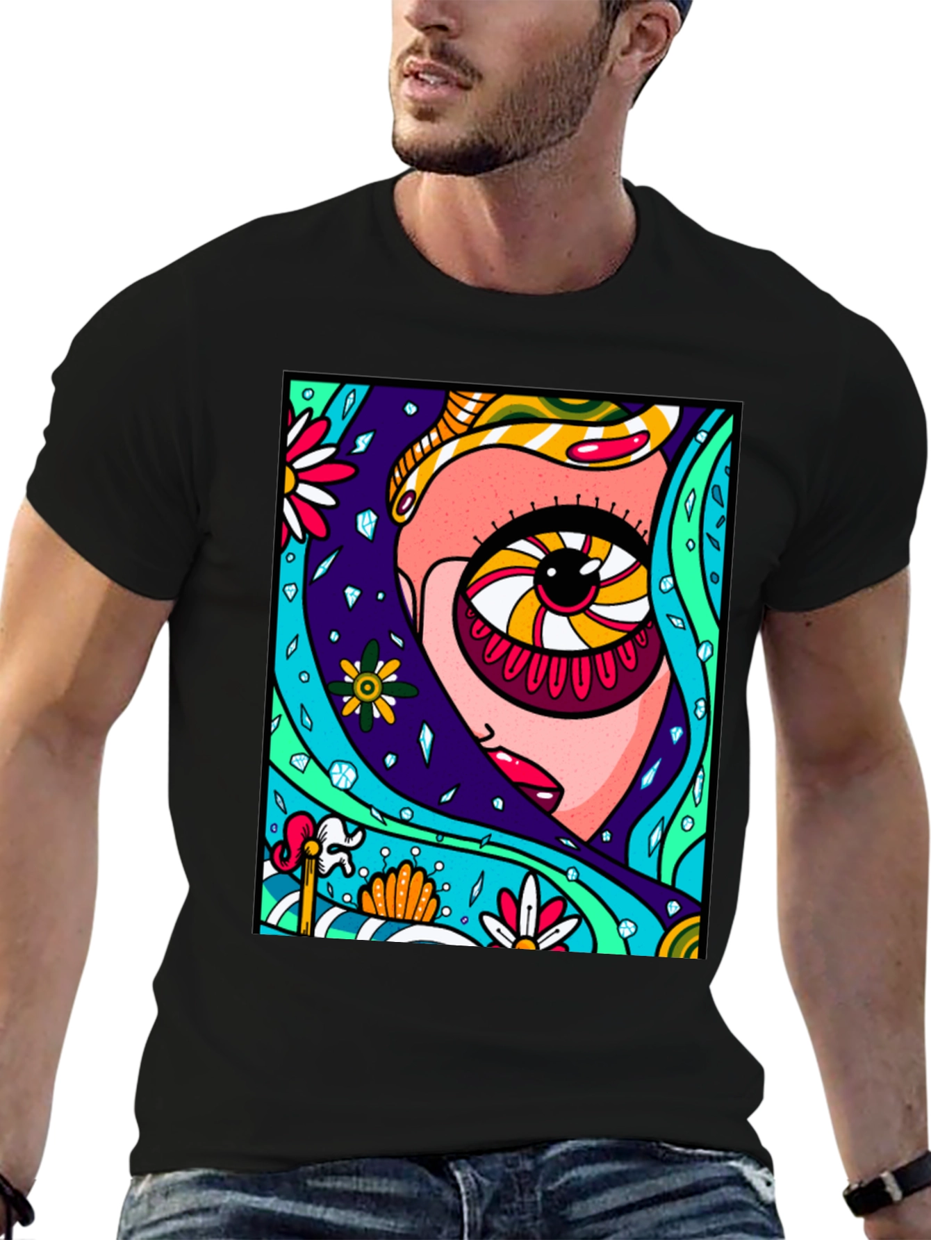 Eye-Catching Abstract Graphic Print Black T-Shirt