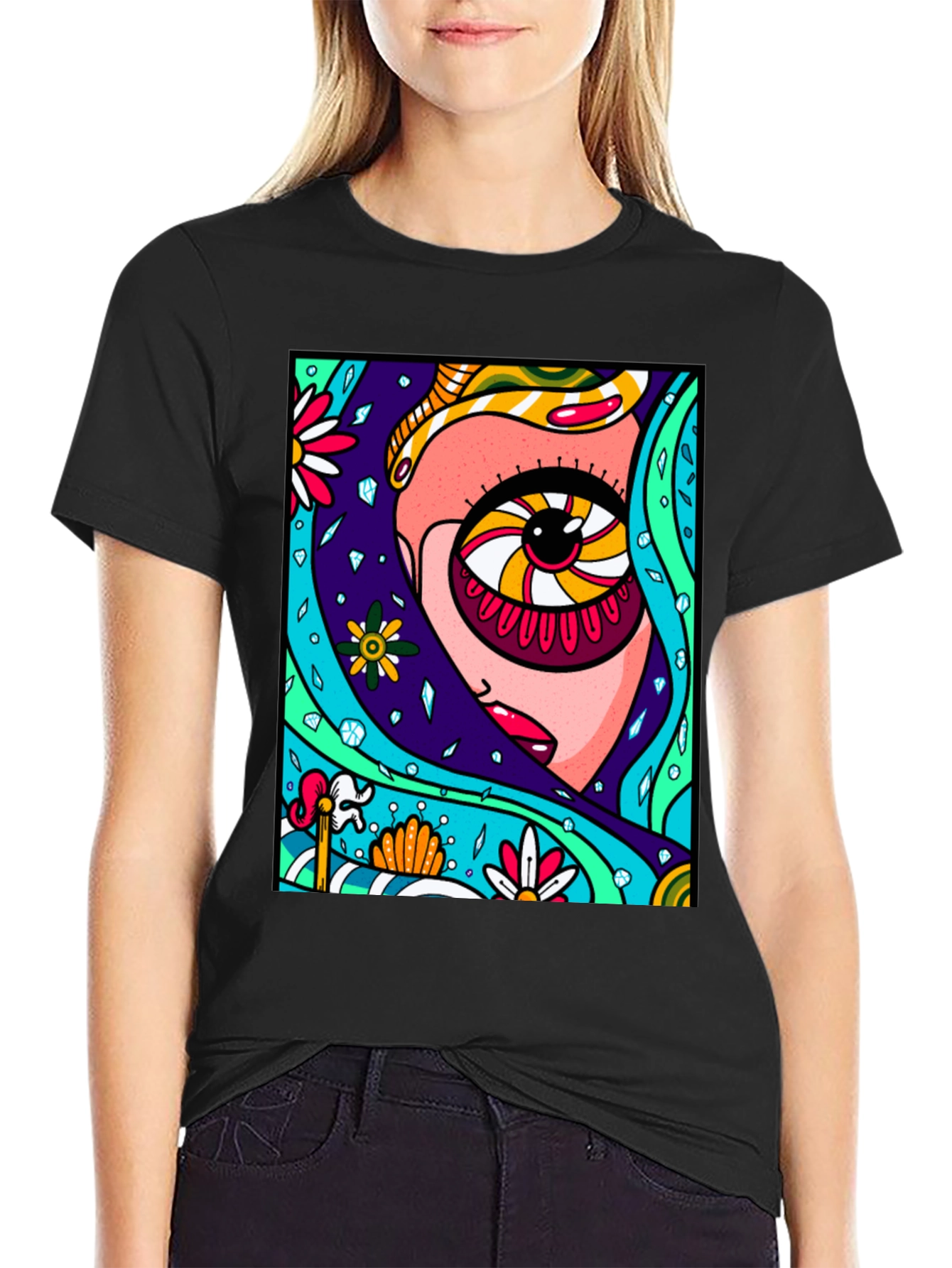Eye-Catching Abstract Graphic Print Black T-Shirt