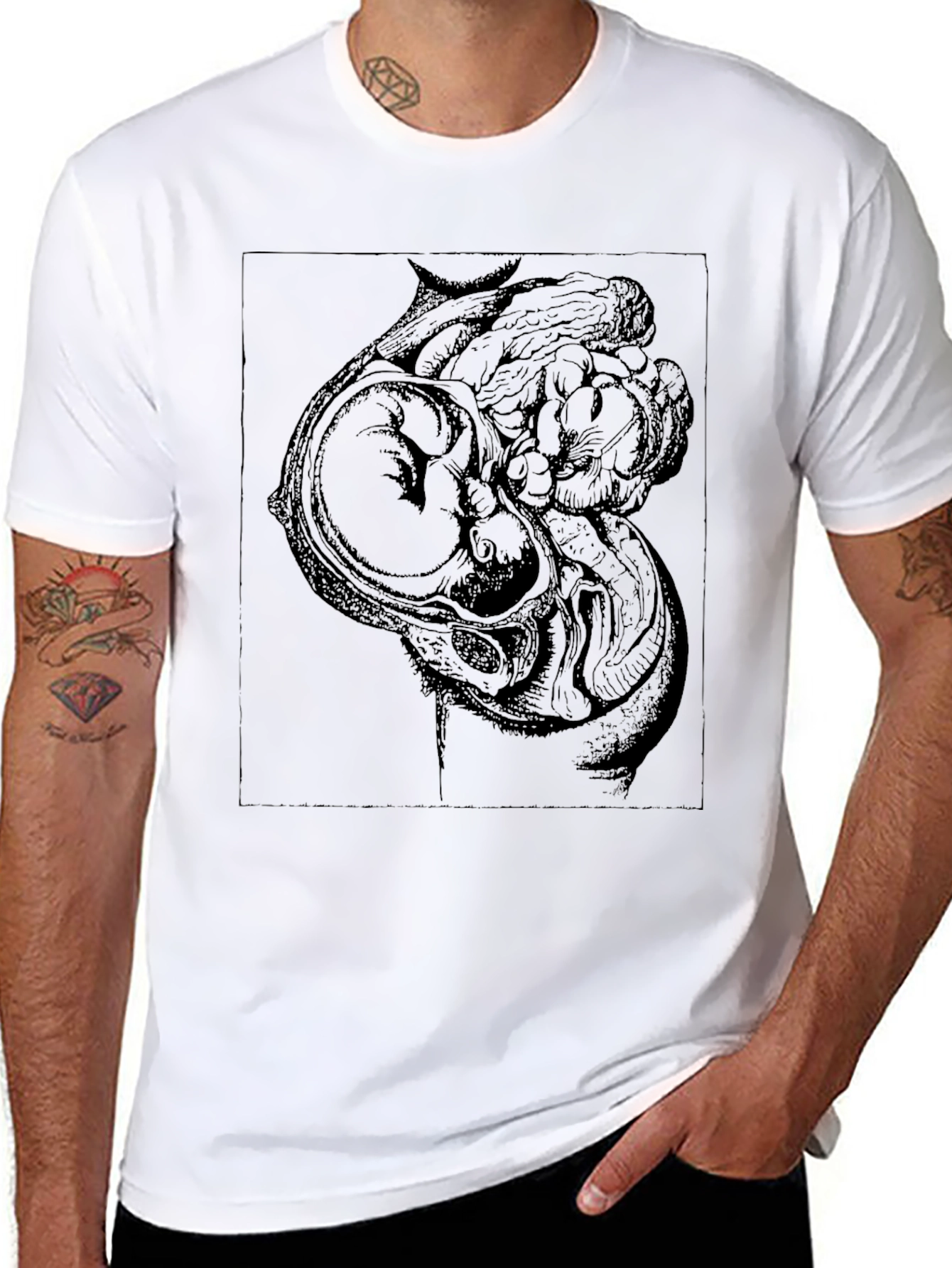 Anatomical Fetus Graphic Print Black T-Shirt