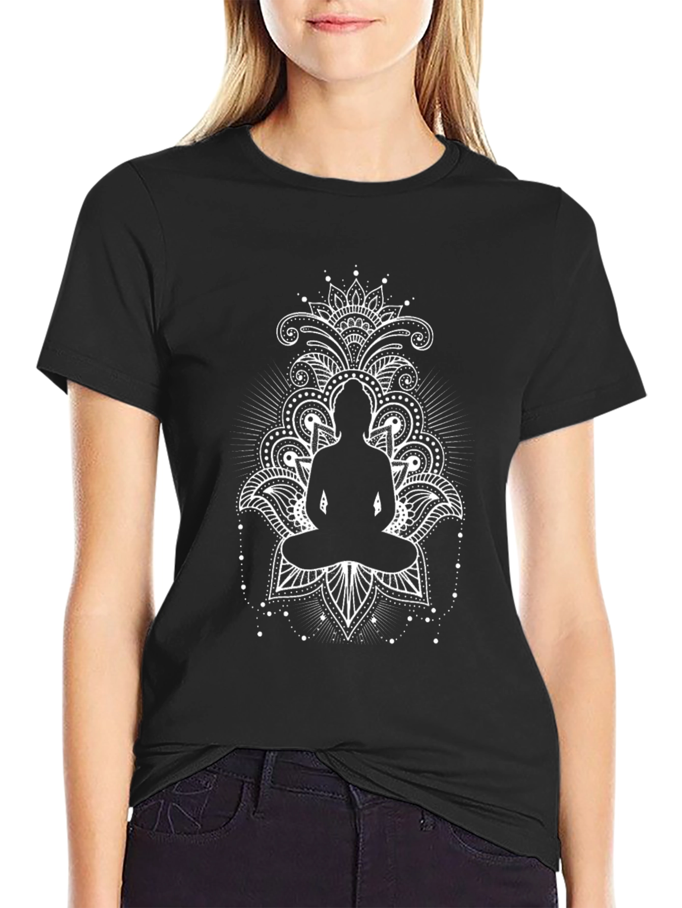 Meditative Buddha Graphic Tee - Black