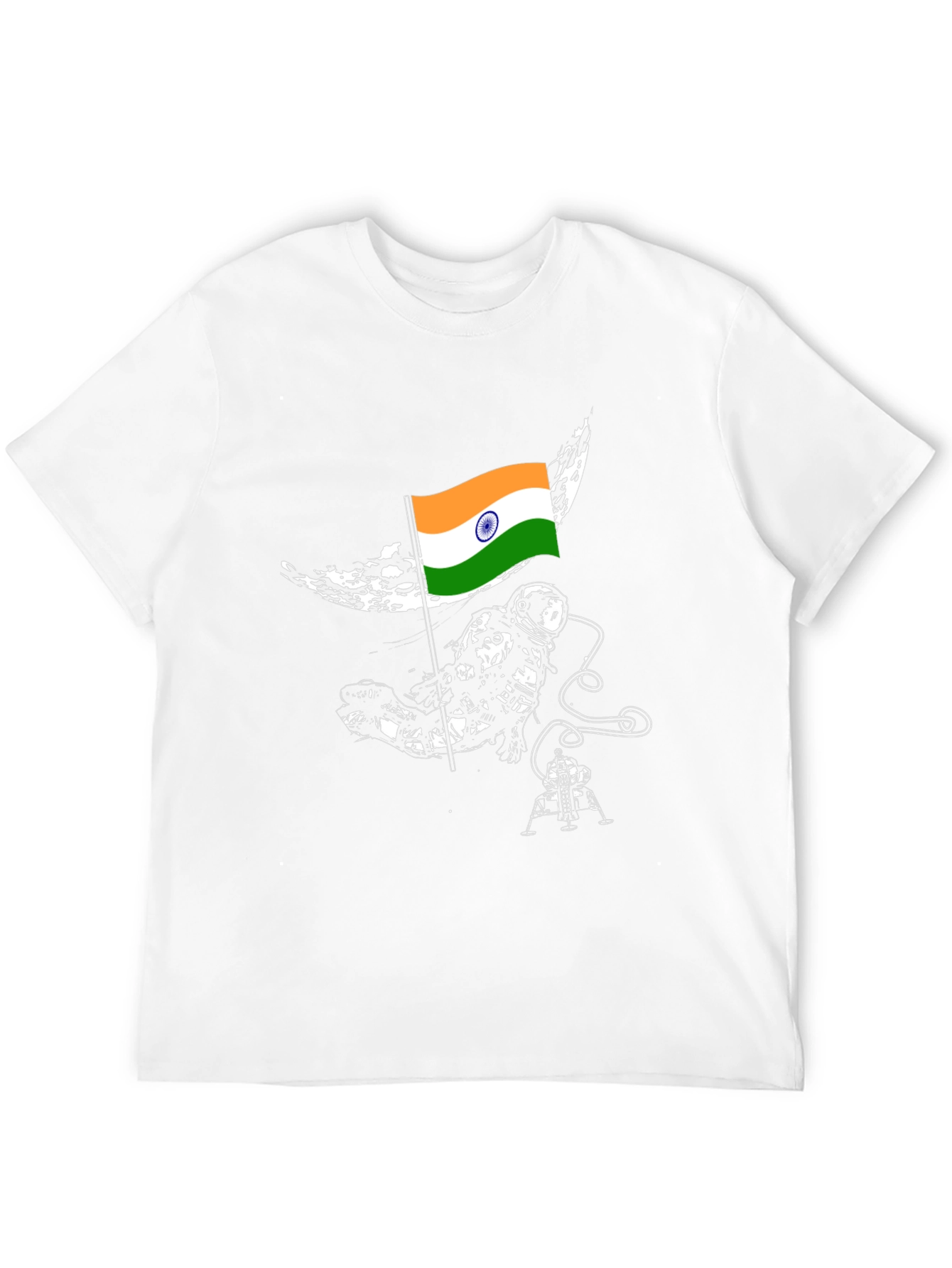 Astronaut India Flag Graphic Tee - Black Cotton T-Shirt